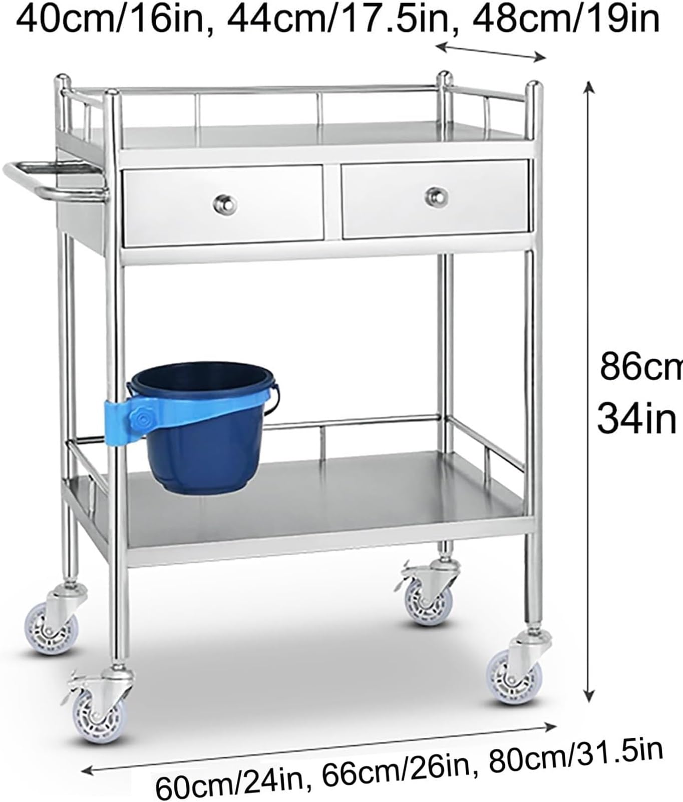 Carro de trabajo de acero inoxidable con ruedas, carro utilitario de 2 niveles, carro de cocina con ruedas, carro de laboratorio móvil para clínicas, multifuncional para interiores y exteriores de ace
