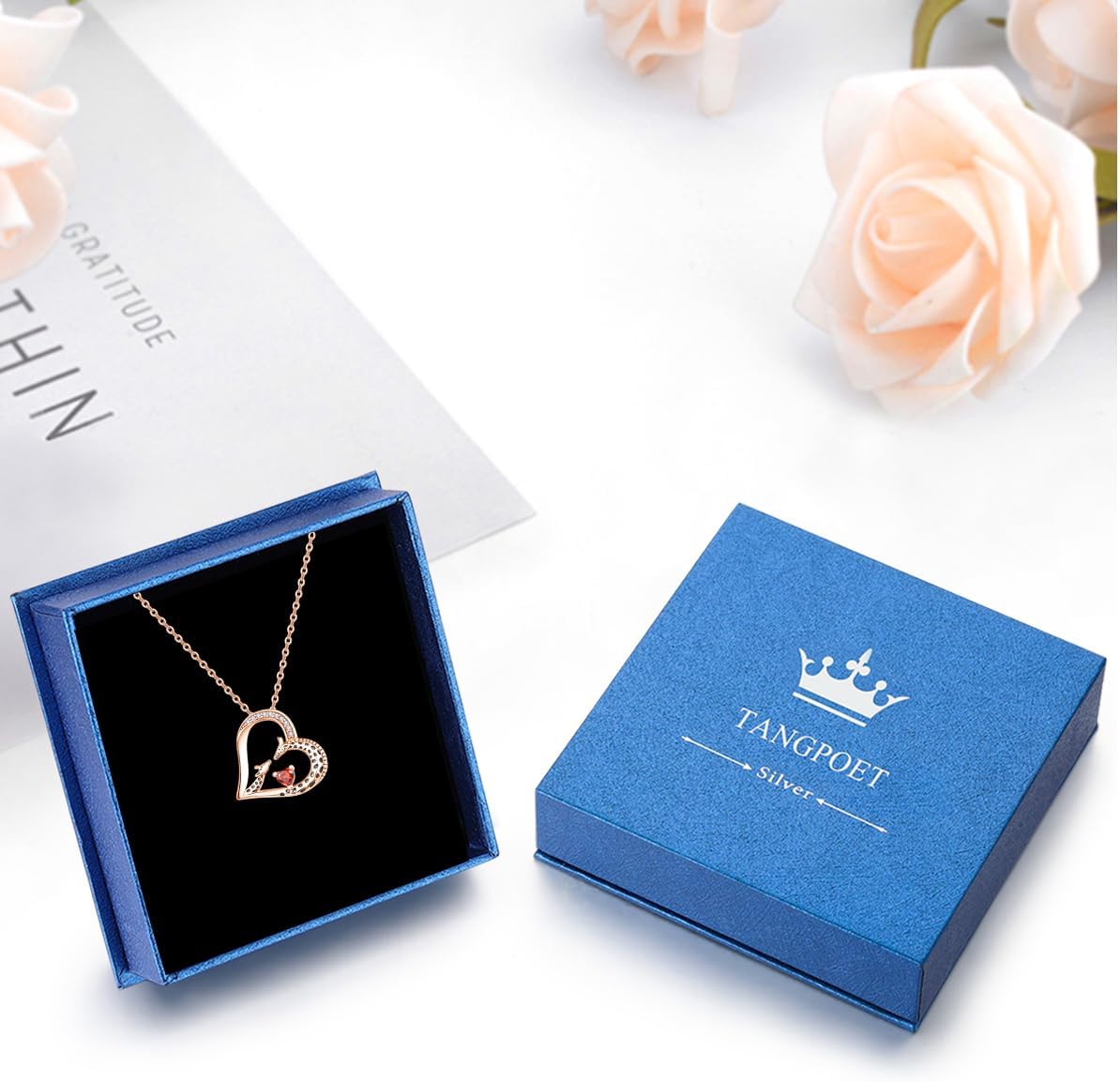 TANGPOET Giraffe Birthstone Heart Pendant Necklace Jewelry Gifts for Women 925 Oxidized Sterling Silver Gold Plated Mother's Day Birthday Gifts for Mom Mother Daughter with 18"+2" Chain - Image 6