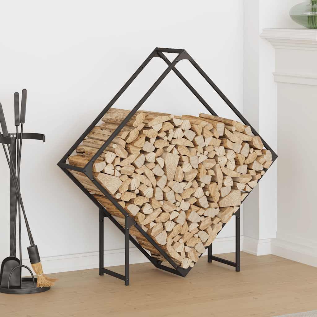 Estantería para leña, color negro, 100 x 25 x 100 cm, acero laminado en frío, soporte apilable para guardar leña y secar en interiores y exteriores