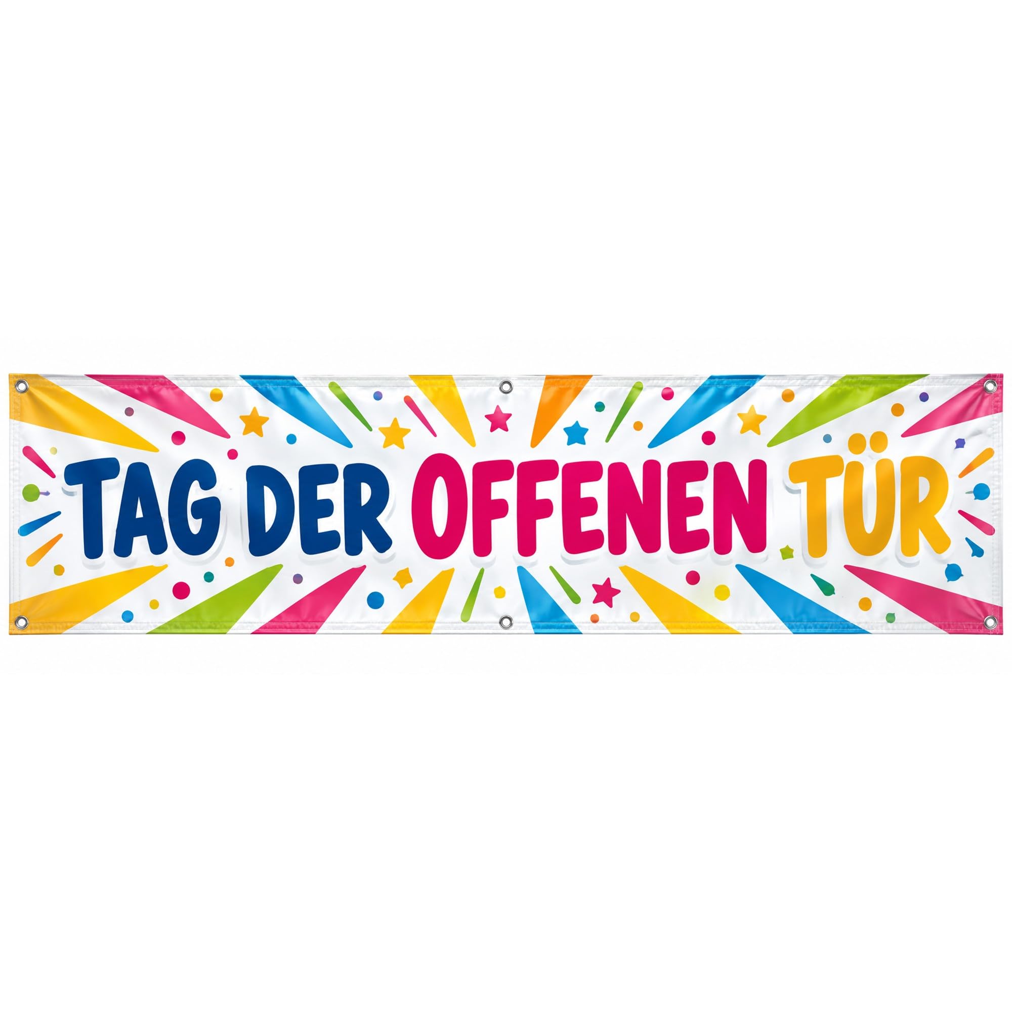 Tag der offenen Tür - Werbeplane 300x100 cm - 510 g PVC Banner Plane für Innen und Außen - wetterfest für Außenwerbung Innenbereich Geschäft Marktstand Veranstaltung Gastronomie