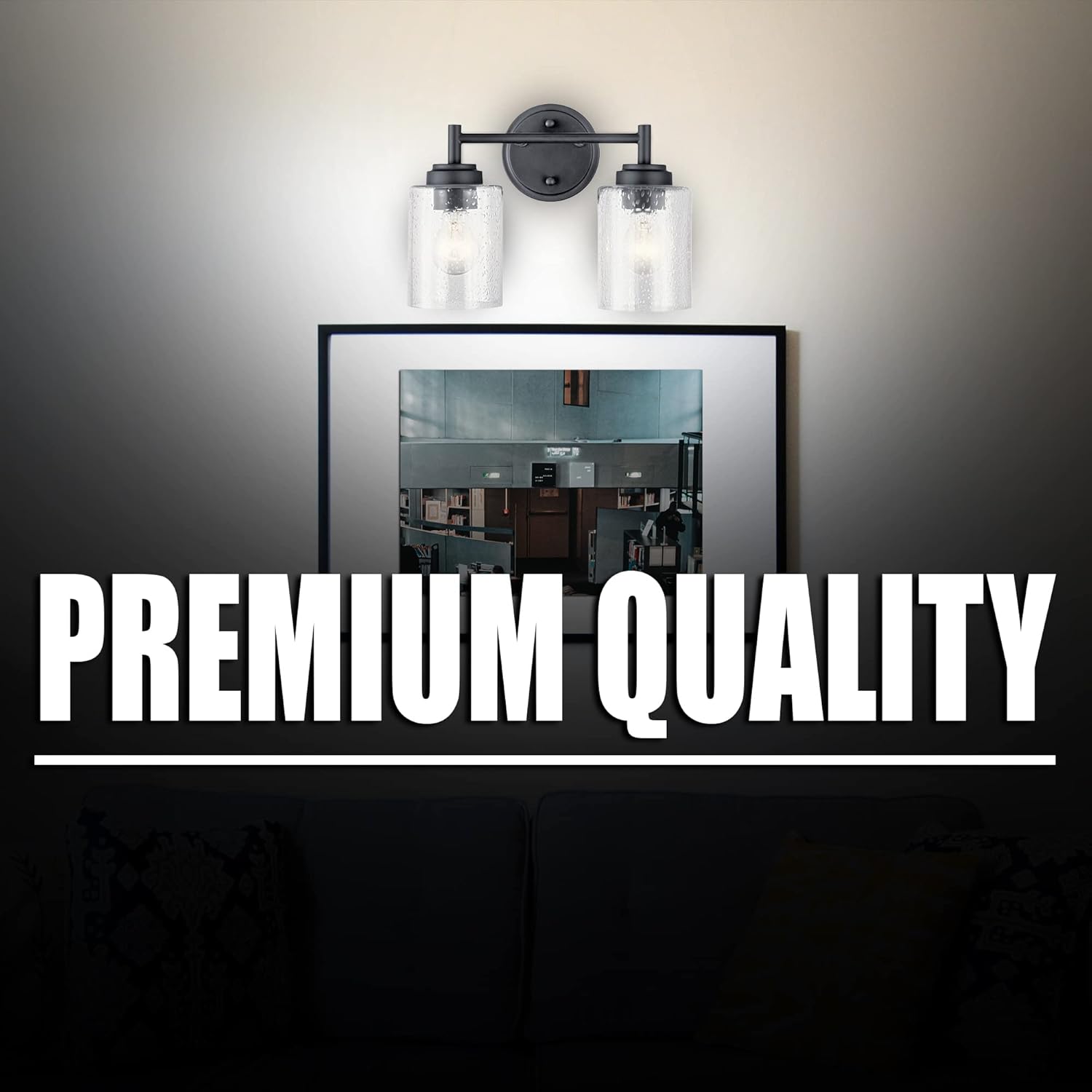 DYSMIO Wall Vanity Light - 2-Light Fixture with Crystal Clear Seeded Glass Shades - Modern Wall Sconce Lighting for Bathroom, Kitchen, Hallway, Home - with Mounting Hardware - Black