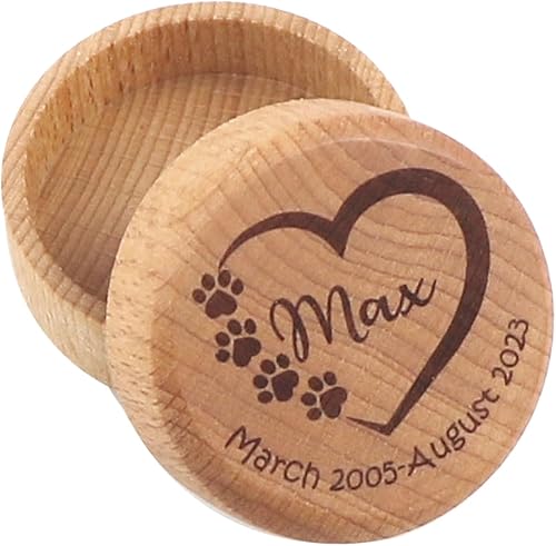 Caja conmemorativa de madera para perros, caja de recuerdo para mascotas con grabado de patas de mascota y estuche para el cabello, urna regalo