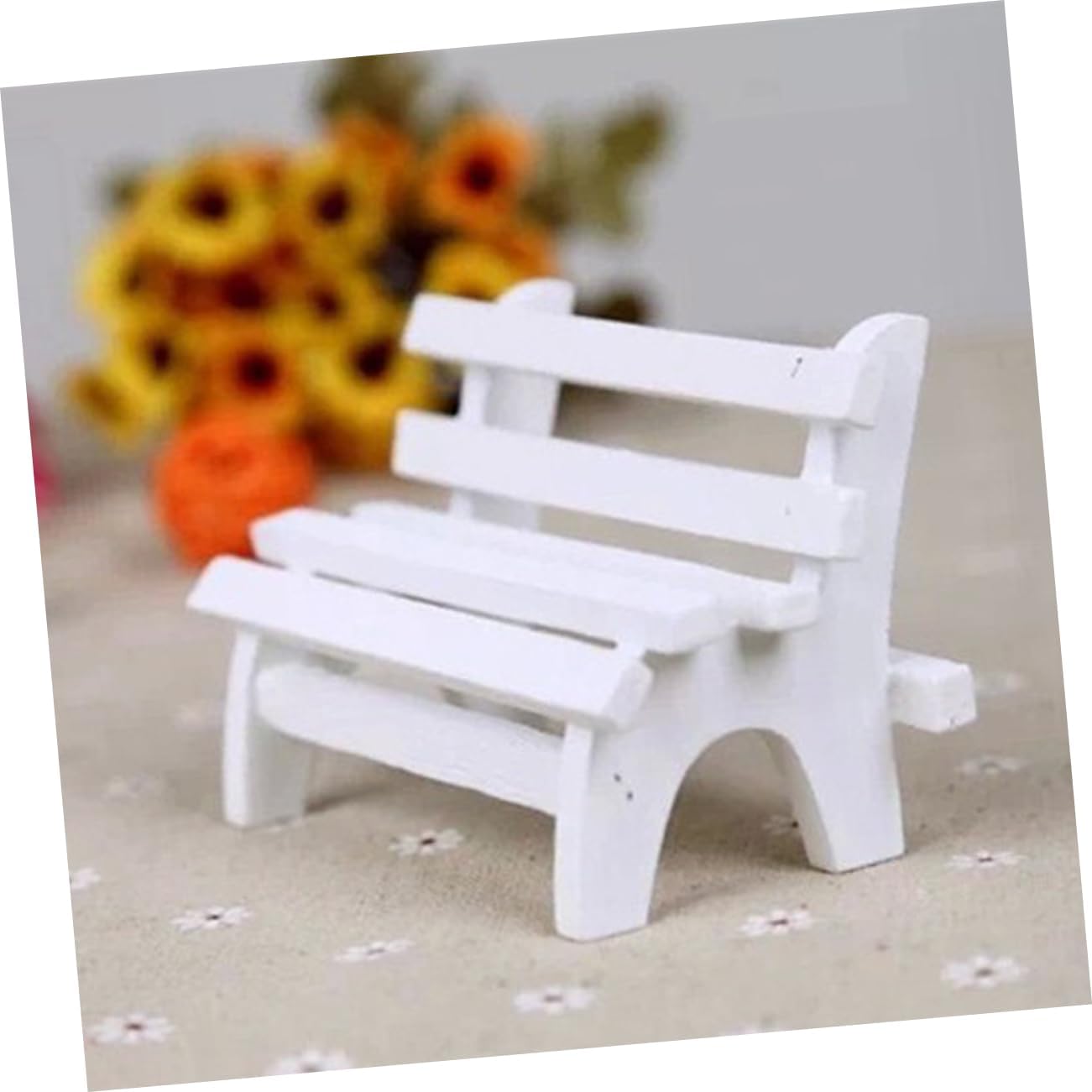 Garneck Miniature White Wooden Porch Chair Figurine for Dollhouse Display