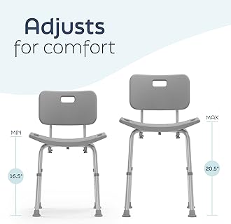 Medline Bath Chair with Back, Shower Chair has Height Adjustable Legs, Tool-Free Assembly, Shower Seat with Suction Cup Feet, Gray