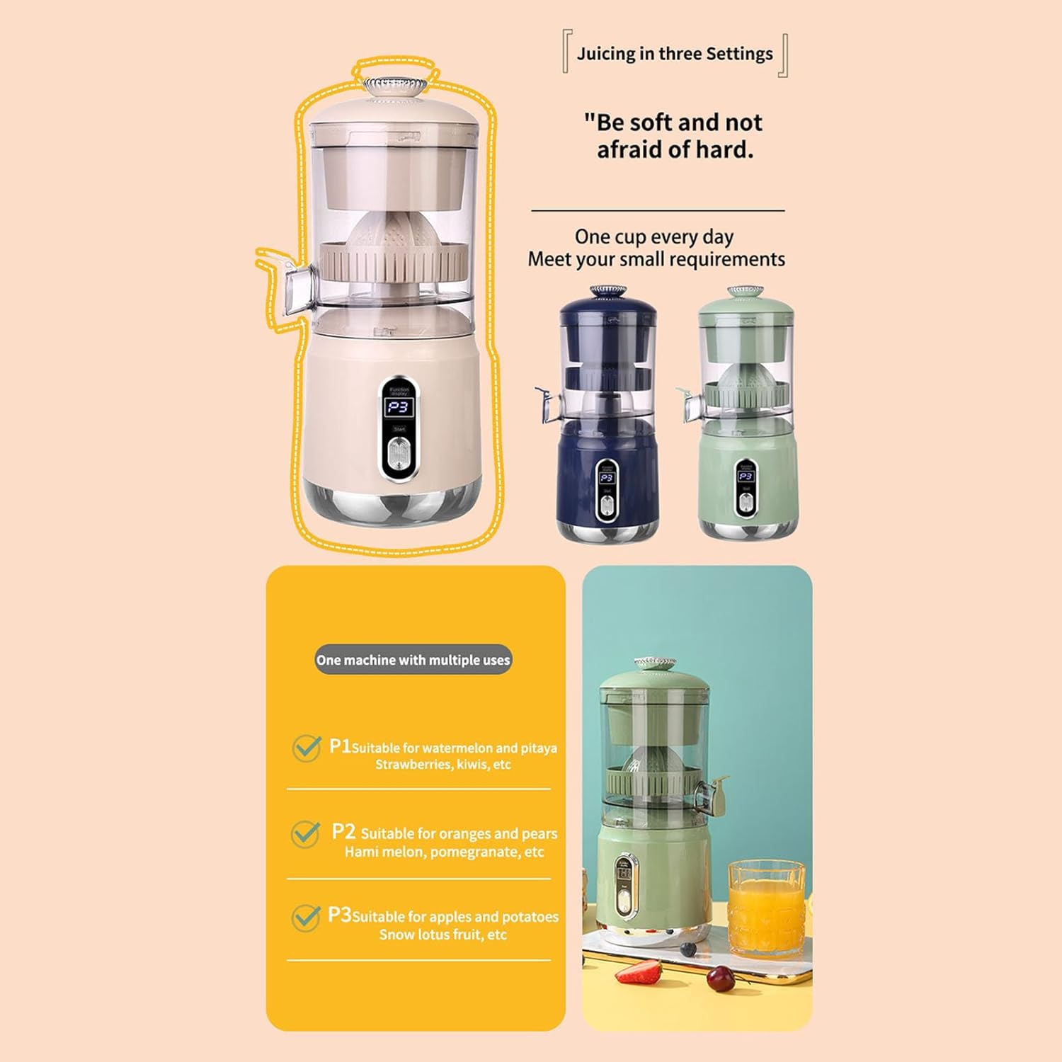 Easy Assembly Countertop Juicer For Oranges Carrots Quick Juices Separation Machine Space Saving Squeezer Food Grade Juicer
