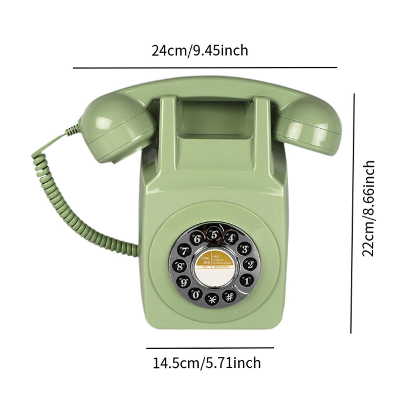 Supporto da parete per telefono fisso retrò tipo antico telefono aziendale con filo verde, 22 x 14,5 x 9 cm