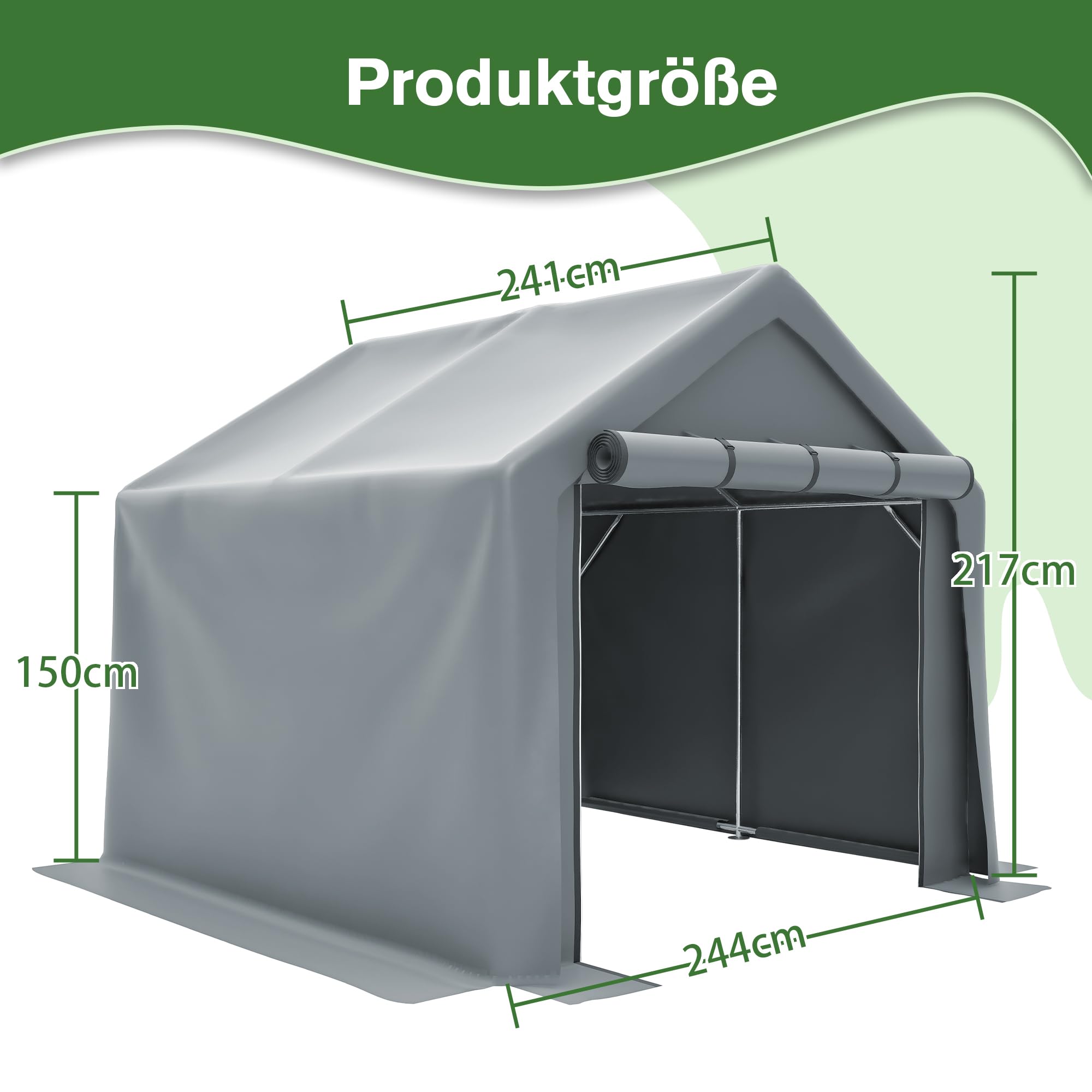 Namiot garażowy 244 x 241 x 217 cm, wodoszczelna szopa na narzędzia XXL, garaż rowerowy z drzwiami przesuwnymi i fundamentem, odporny na warunki zimowe szary domek ogrodowy
