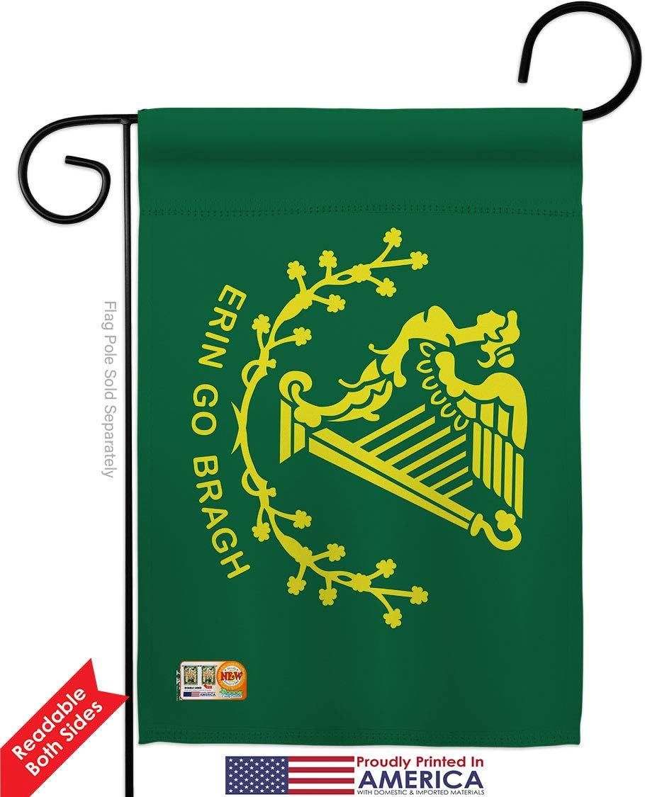 Erin go Bragh Garden Flag Set Wall Holder Springtime St Patrick Shamrock Leprechaun Lucky Coin Holiday March Irish Clover Small Decorative Gift Yard House Banner Double-Sided Made In USA 13 X 18.5