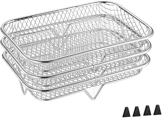 Stackable Air Fryer Rack Set with Extension Feet – 304 Stainless Steel Cooking Grilling Rack, Air Fryer Accessories (Rectangle)