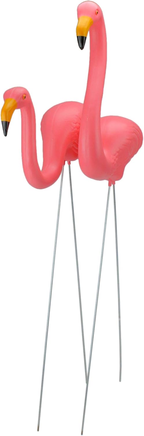 Set of 2 Tropical Pink Flamingo Outdoor Lawn Stakes 33"