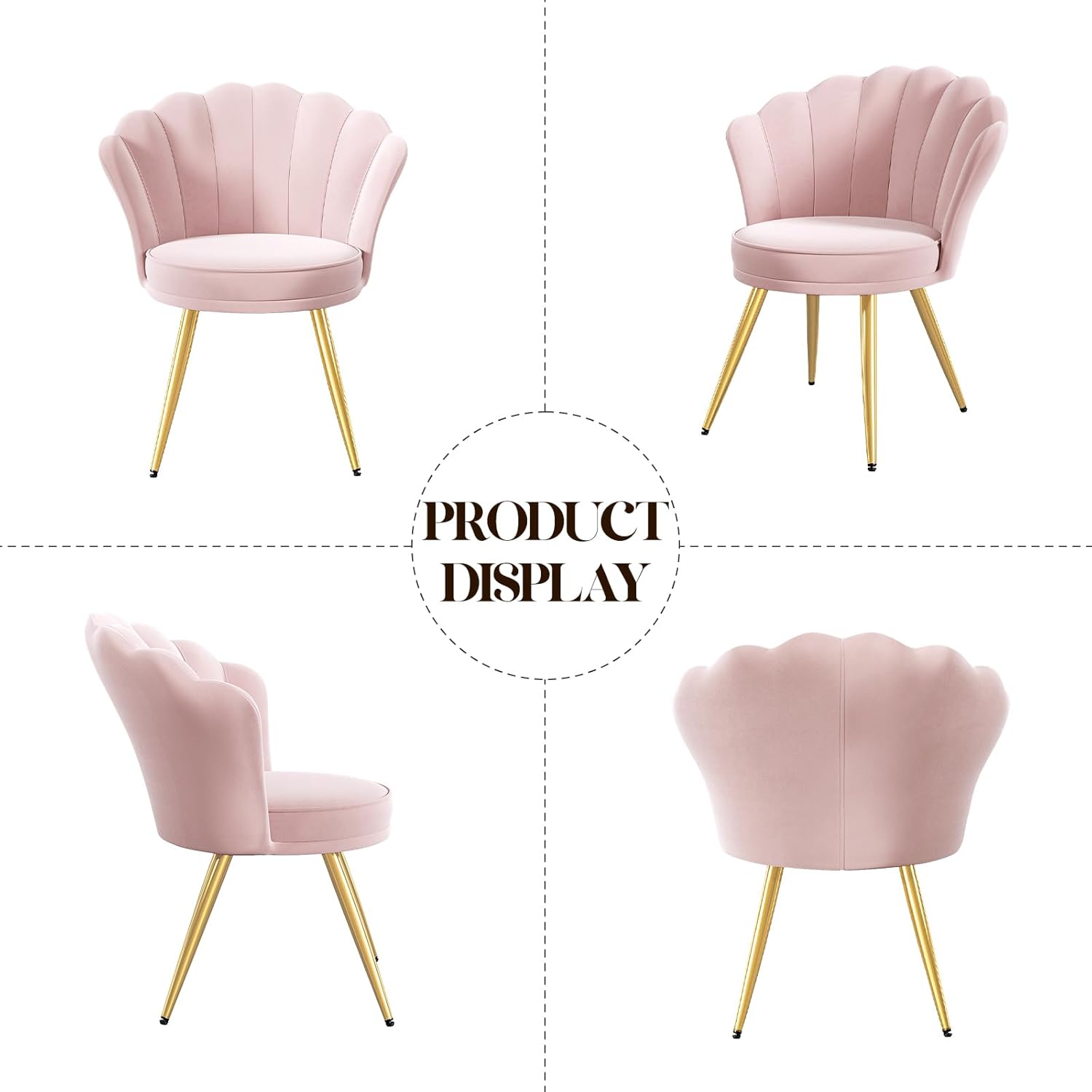 Velvet Upholstered Accent Chair with Gold Metal Legs – Makeup Vanity Chair, Guest Chair for Living Room & Bedroom, Light Pink