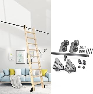 Rolling Ladder Hardware Library Sliding Ladder Hardware Kit Round Track/Rail(No Ladder) 3.3-20ft Black Stainless Steel Round Tube Mobile Ladder Track for Home/Indoor/Loft