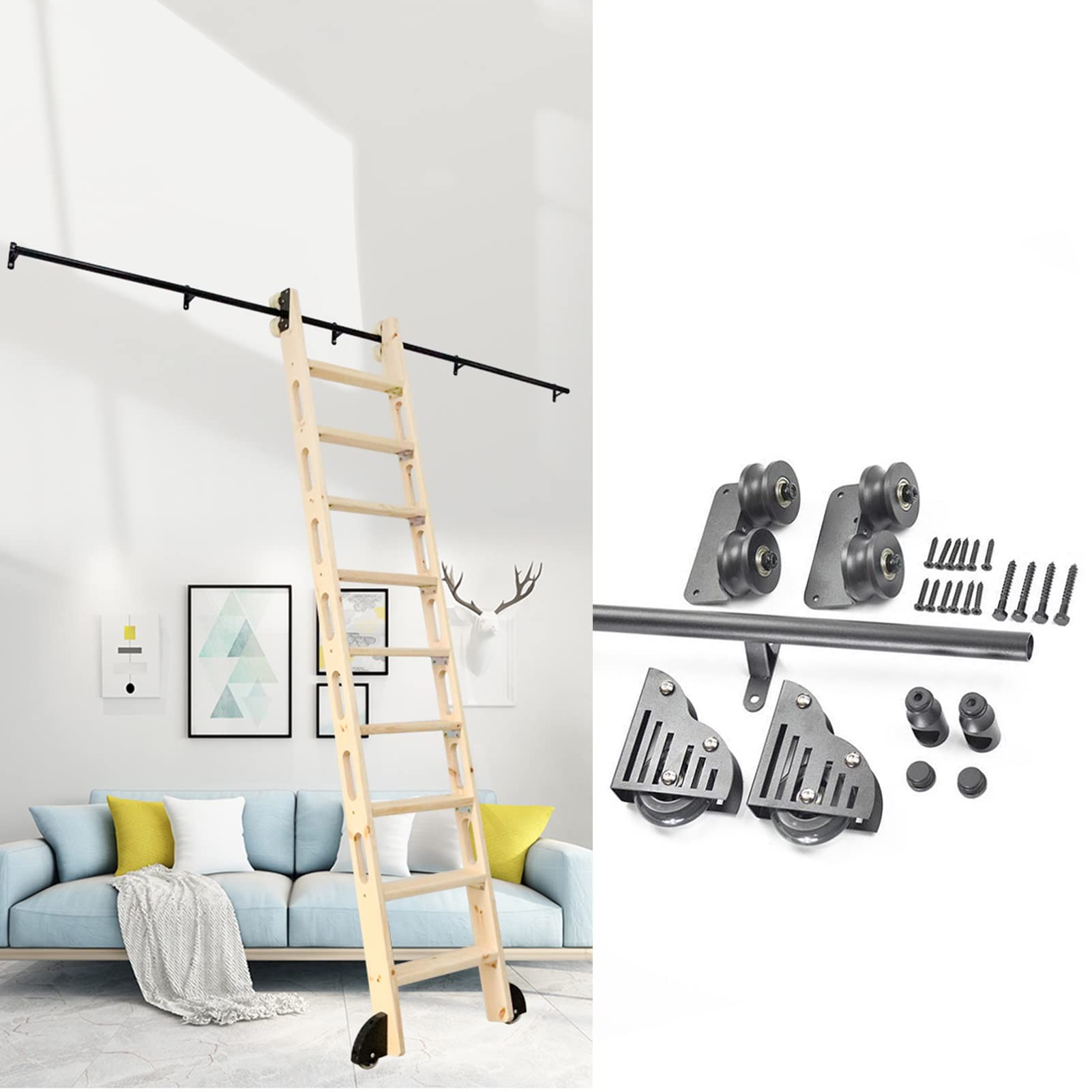 Kit de matériel pour échelle coulissante MiroDo rail rond noir en acier inoxydable