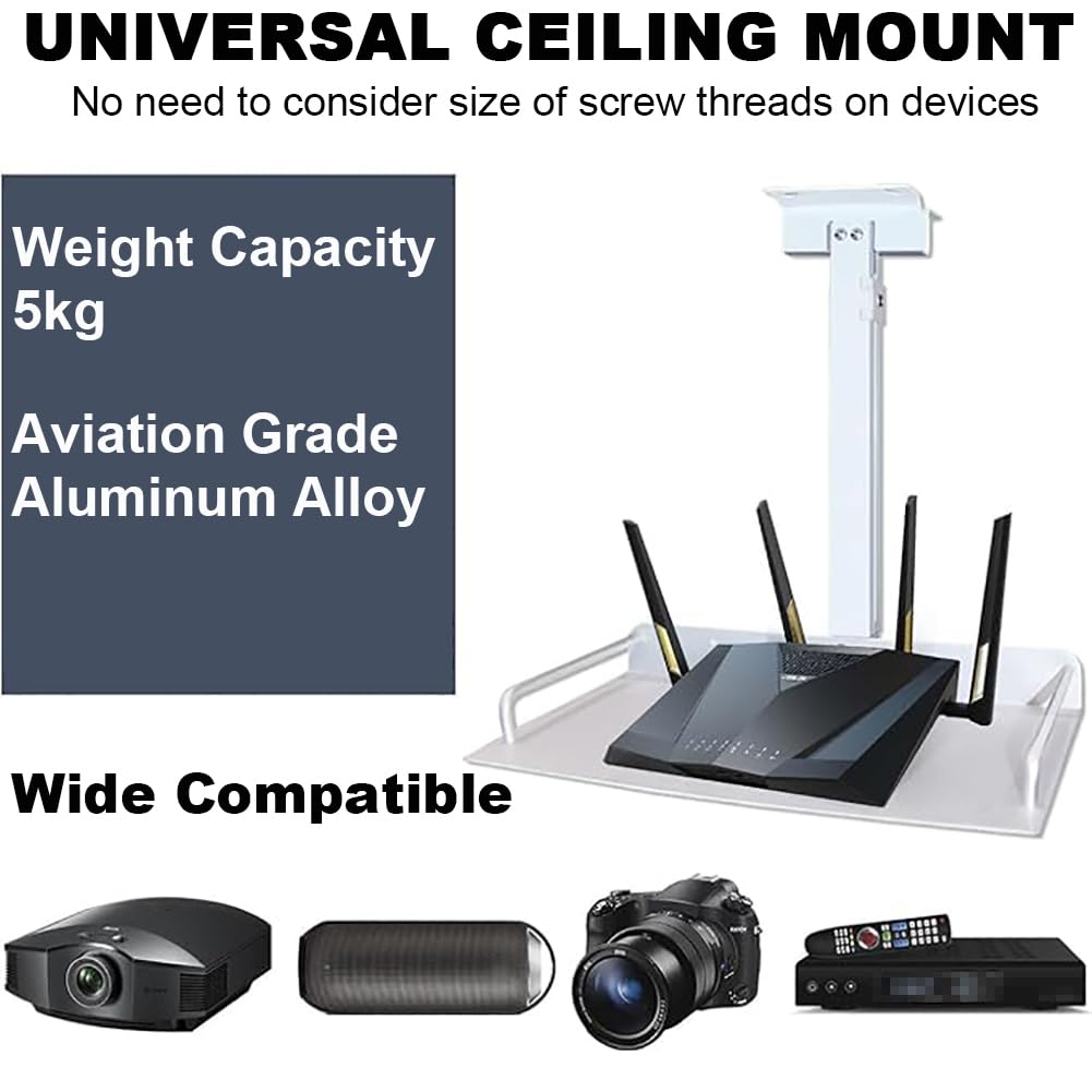 Bandeja de proyector de techo ajustable en altura, soporte de proyector de aluminio resistente con gestión de cables integrada, soporte ideal para equipos, se adapta a 55 a 95 cm