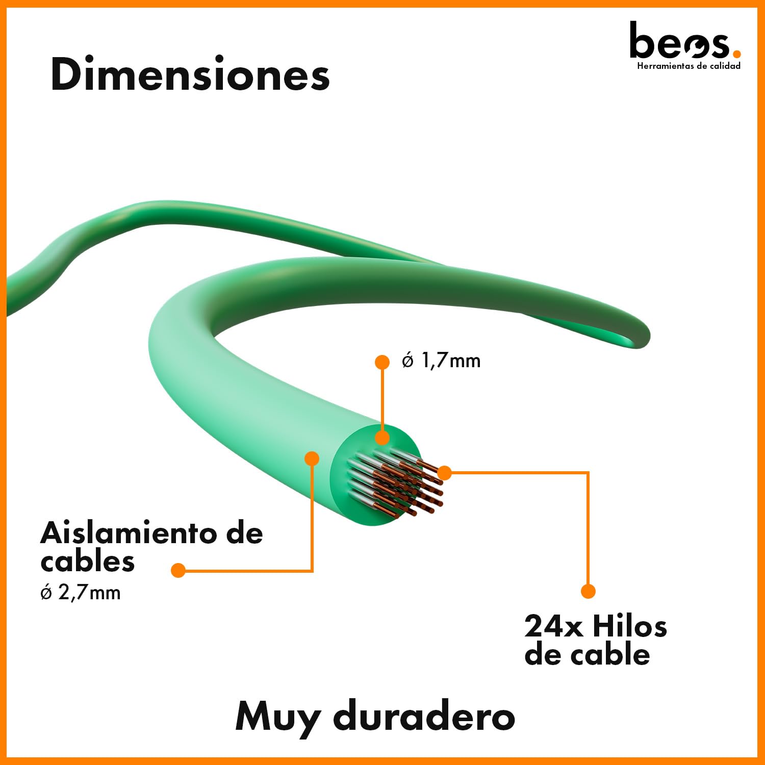 beos Premium Cable delimitador para Robots cortacésped - universalmente Compatible - Cable para Robots cortacésped de Worx, Gardena, Husqvarna, Bosch, Stihl, y Muchos más. Ø2,7mm - 100 m