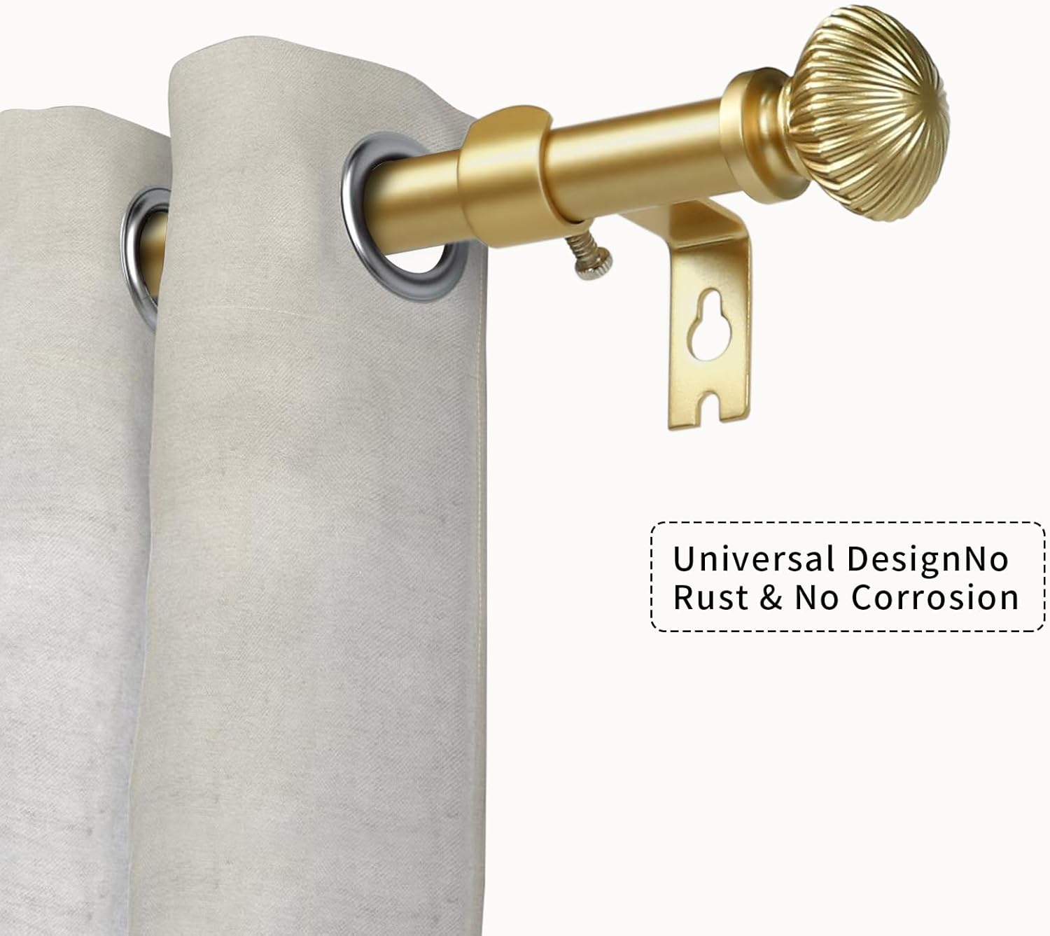 5/8" single Curtain Rod with Bateau Finials (Gold, 84"-120")