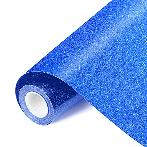 Vankerter Blue Glitter HTV 12 x 10ft Iron on Vinyl Roll for Silhouette Easy to Cut & Weed, Heat Press Design for DIY T-Shirts Clothing Decoration