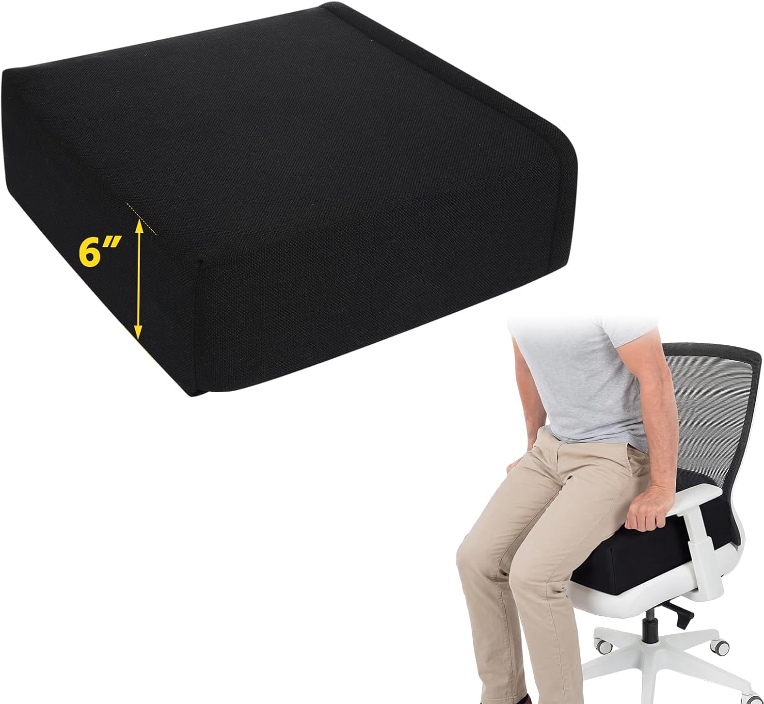 Geelin Easy Rise Booster Cushion for Seniors - 16x16x6 Inch Linen Seat Pillow with Strap for Elderly, Wheelchair, Office Chair