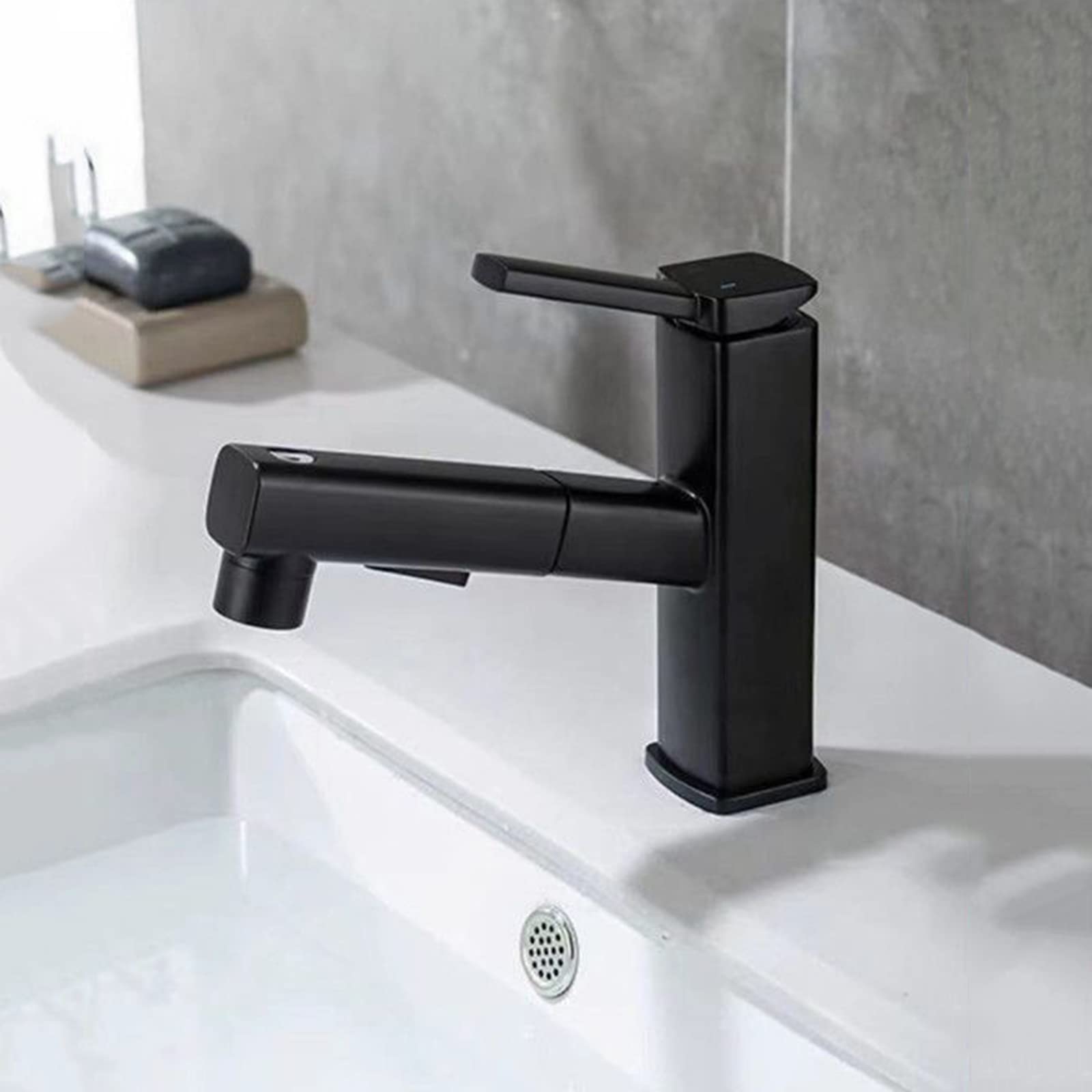 Robinet de bassin à manche unique chrome noir pour salle de bain moderne LWX