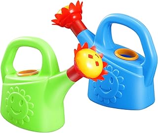 STOBOK 2pcs Kids Watering Can Toys Sun Flower Cartoon Watering Kettles Toy Garden Watering Can Plastic Watering Bucket Plant Sprinkling Can for Children (Random Color)