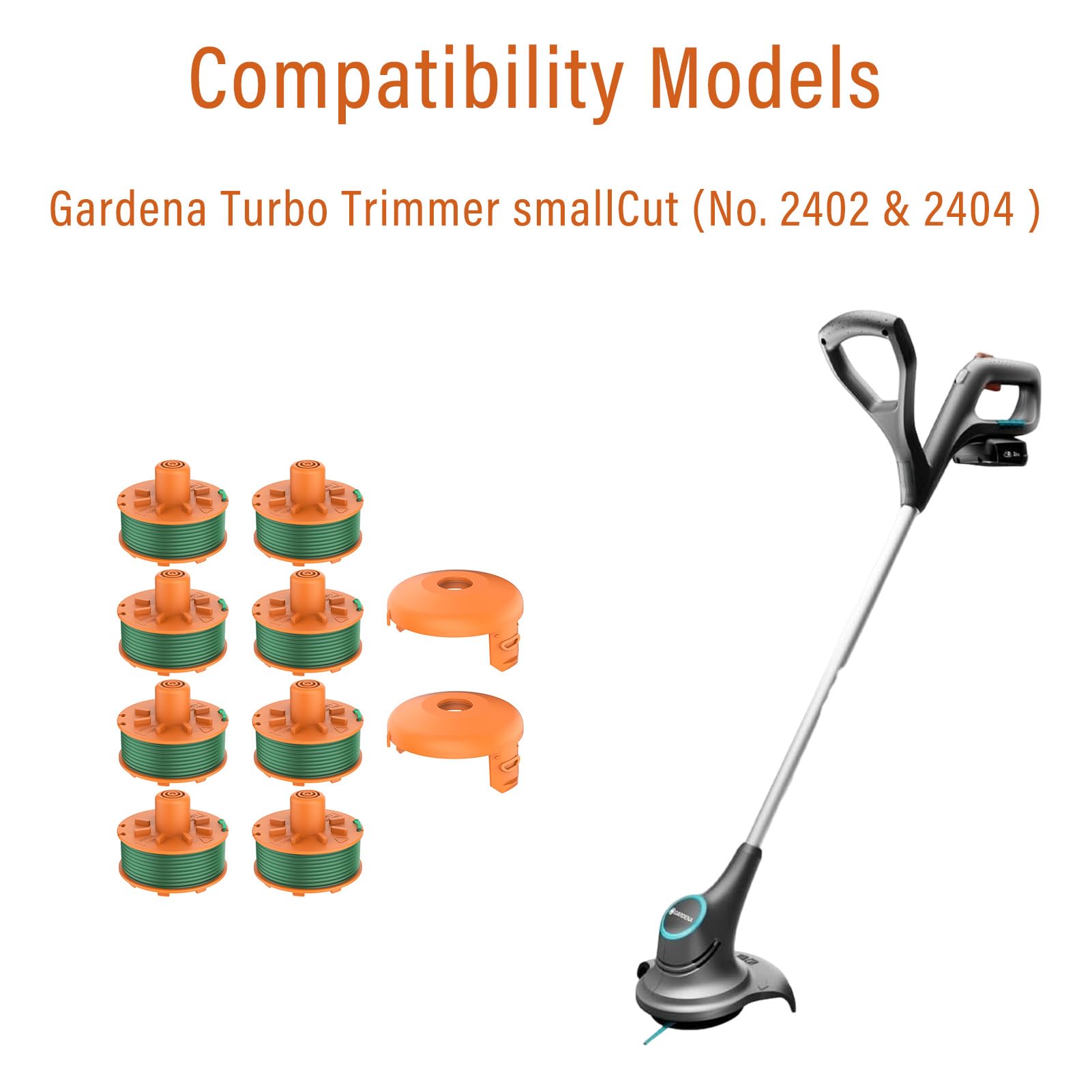 Chuancheng Confezione da 10 bobine di filo per mangiatore di erbacce, accessori per decespugliatore Gardena Turbo smallCut (articolo n. 2402 e 2404), parti di ricambio 8 bobine, 2 tappi per bobina