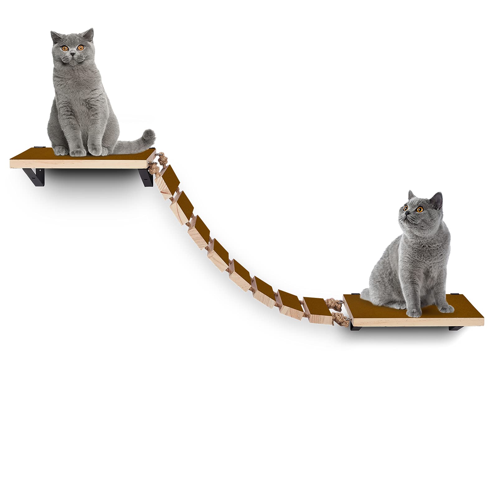 Purife Wooden Non- Slip Cat Wall Steps Stairs - Handcrafted Wall Mounted Cat Climbing Shelf, Cat Wall Bridge Ladder Wall Climber, Cat Wall Shelves & Perchs, Cat Tree Shelf Cat Post Cat Hammock Bed 1