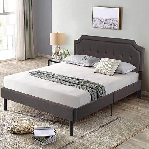VECELO Premium Upholstered Platform Bed Diamond Stitched Panel Headboard, Metal Frame & 12 Strong Wood Slat Support, Mattress Foundation/Easy Assembly,Full, Dark Gray