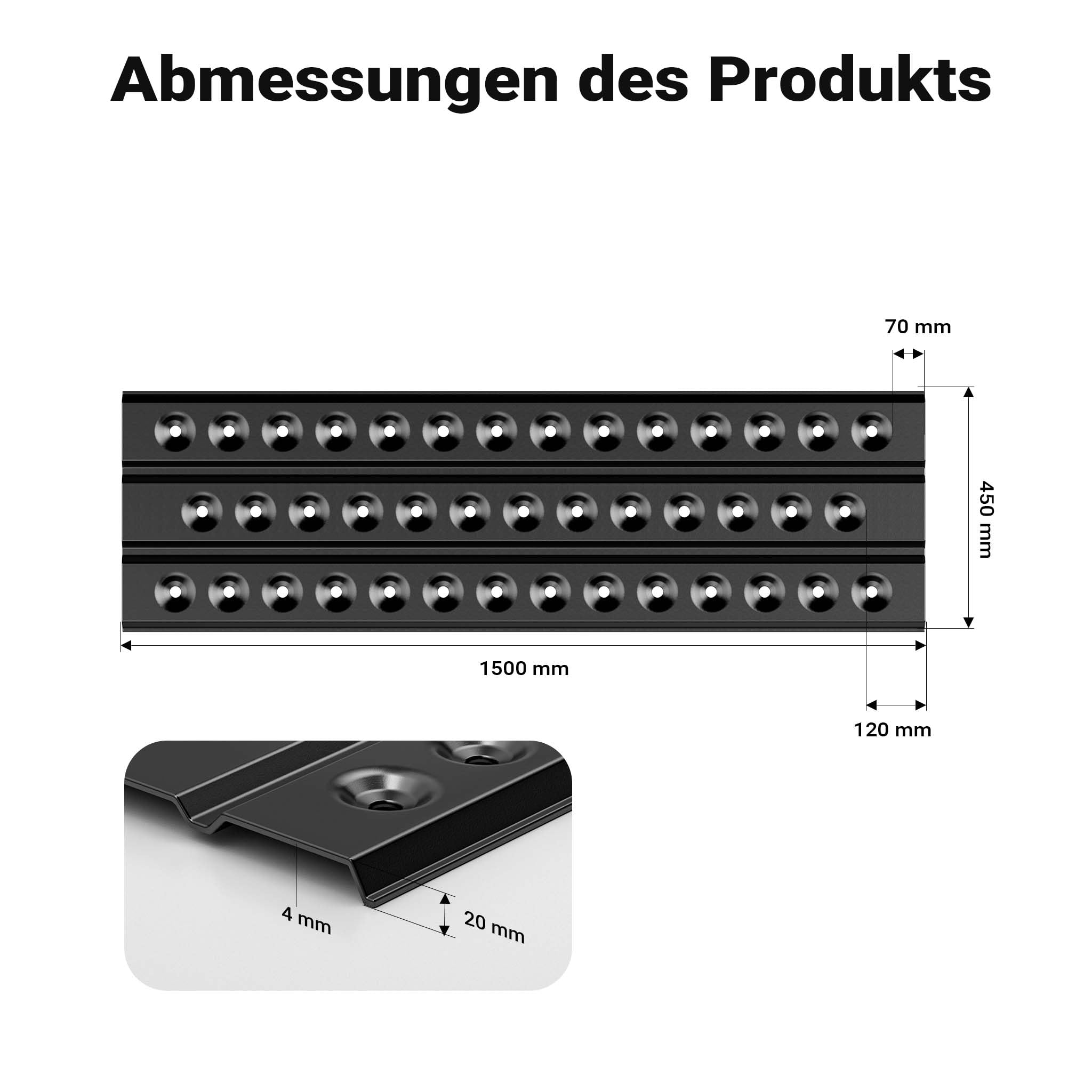 Wiltec Sandbleche 2 Stück 150 x 45 cm Sandboards aus Aluminium Anfahrhilfe für Autos, leichte Wohnmobile und Offroad Fahrzeuge Traktionshilfe