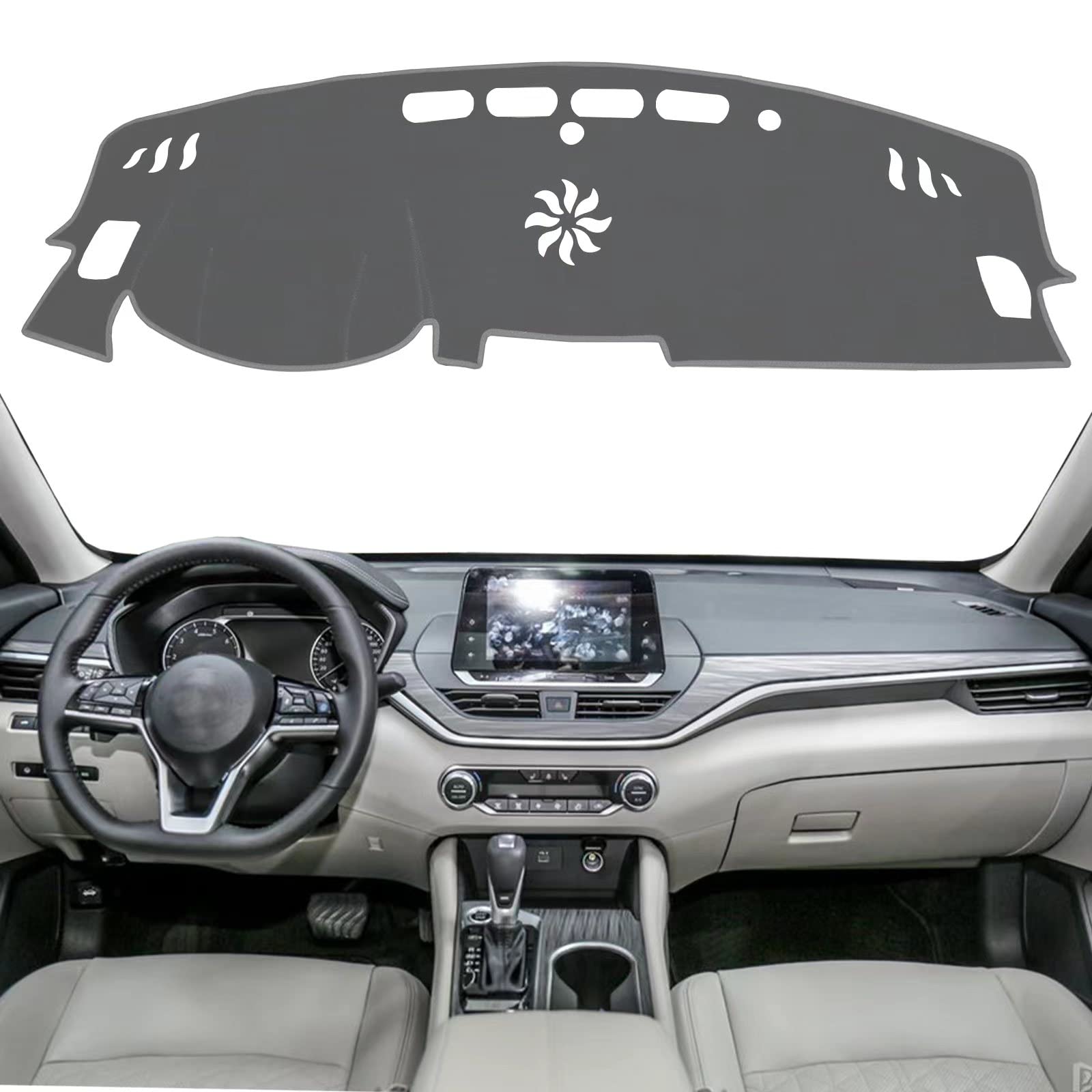 SENSHINEfor Nissan Altima Accessories 2019 2020 2021 2022 Dashboard Cover Center Console Cover Dash Mat Carpet Protector Sunshield Cover Custom Fit, Gray Trim