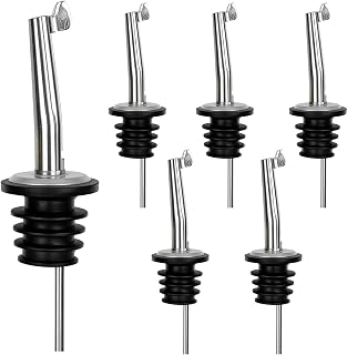 6 Pcs Liquor Pour Spout with Auto Dust Cover, 304 Stainless Steel Bartender Liquor Pour Spout for 0.75” Bottle Mouth, Perfect for Olive Oil, Alcohol & Wine