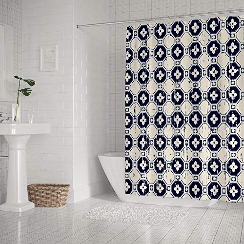 Rideau de bain polygone fleur polyester imprimé rétro 66x72 - 3