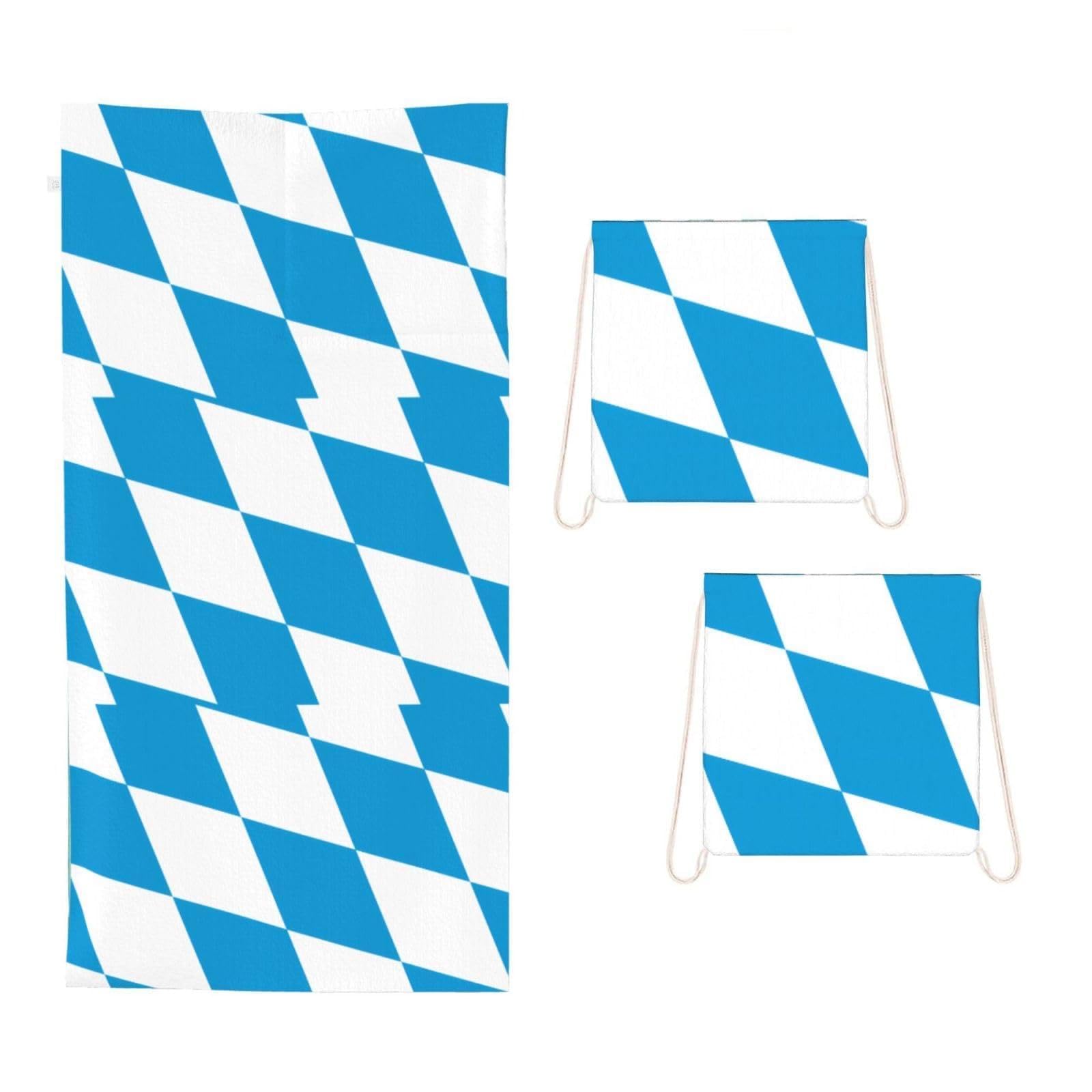 CNTDBU Bavarian flag 2 in 1 Packable Towel Bag-Large Beach Towel with Stuff Sack, Super Absorbent Microfiber Travel Towel for Pool