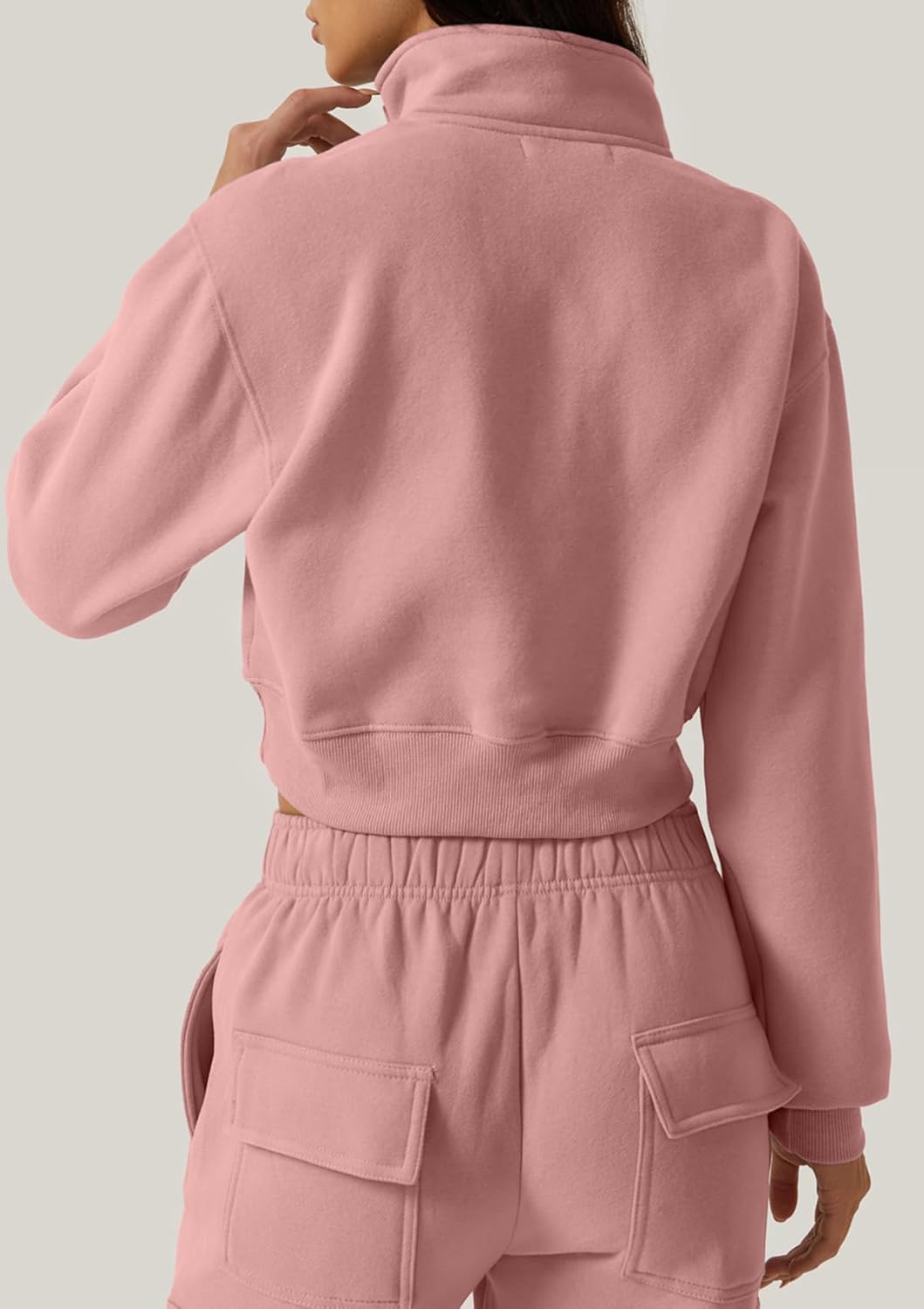 QINSEN Womens Half Zip Crop Sweatshirt High Neck Long Sleeve Pullover Cropped Top - Image 2