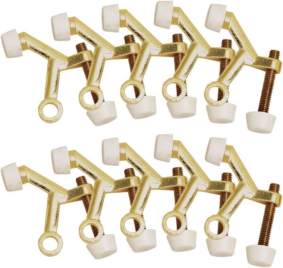 Design House 181768 Hinge Pin Stop Wall Protector with Rubber Tip Adjustable Door Stoppers, 10-Pack, Polished Brass, 10 Pack