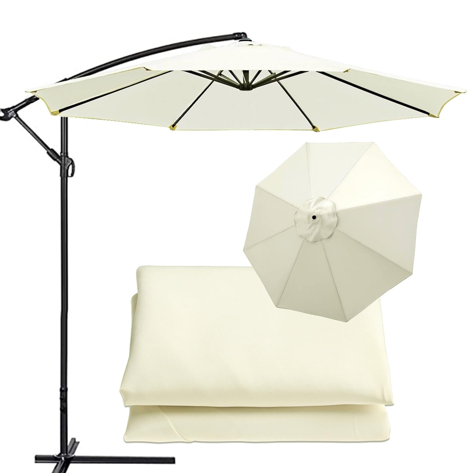 Garden Replacement Parasol Canopy 9ft 10ft 6 Arms 8 Arms Patio Umbrella Replacement Fabric Cover, Umbrella Top Replacement Cloth, For Standard, Cantilever & Balcony Parasols(Thickness:white,Size:10ft-