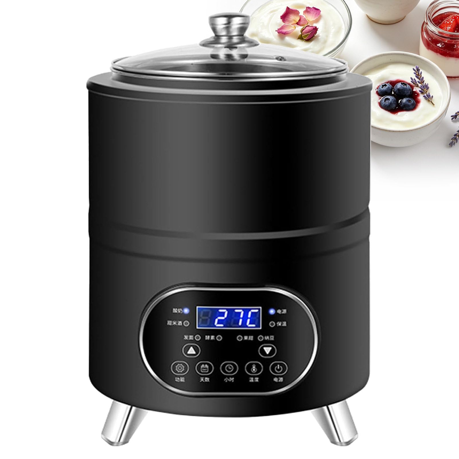Yogurtera Electrica Máquina Eléctrica para Hacer Yogur 12L con Capacidad Extra Grande y Pantalla LCD para Yogur Casero y Masa Fermentada para Casas Grandes Black-8L