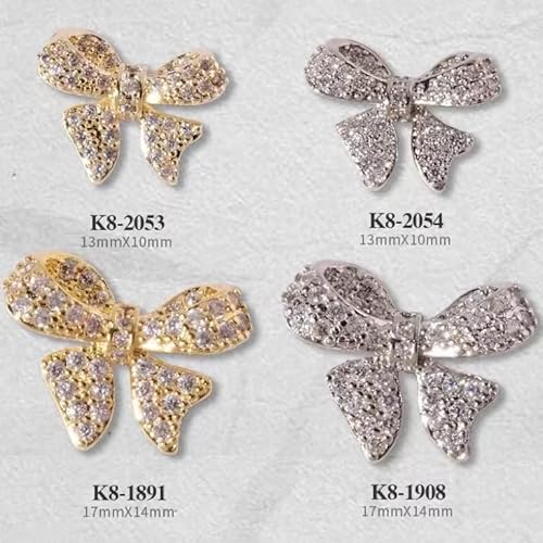 8 Pcs New 3D Bows Nail Art Rhinestones Full Diamond Bows Charms Nail Art Decoration In 2 Sizes, Super Flash Bow Rhinestones For Nail Art Decoration(Gold And Silver) #TOP4