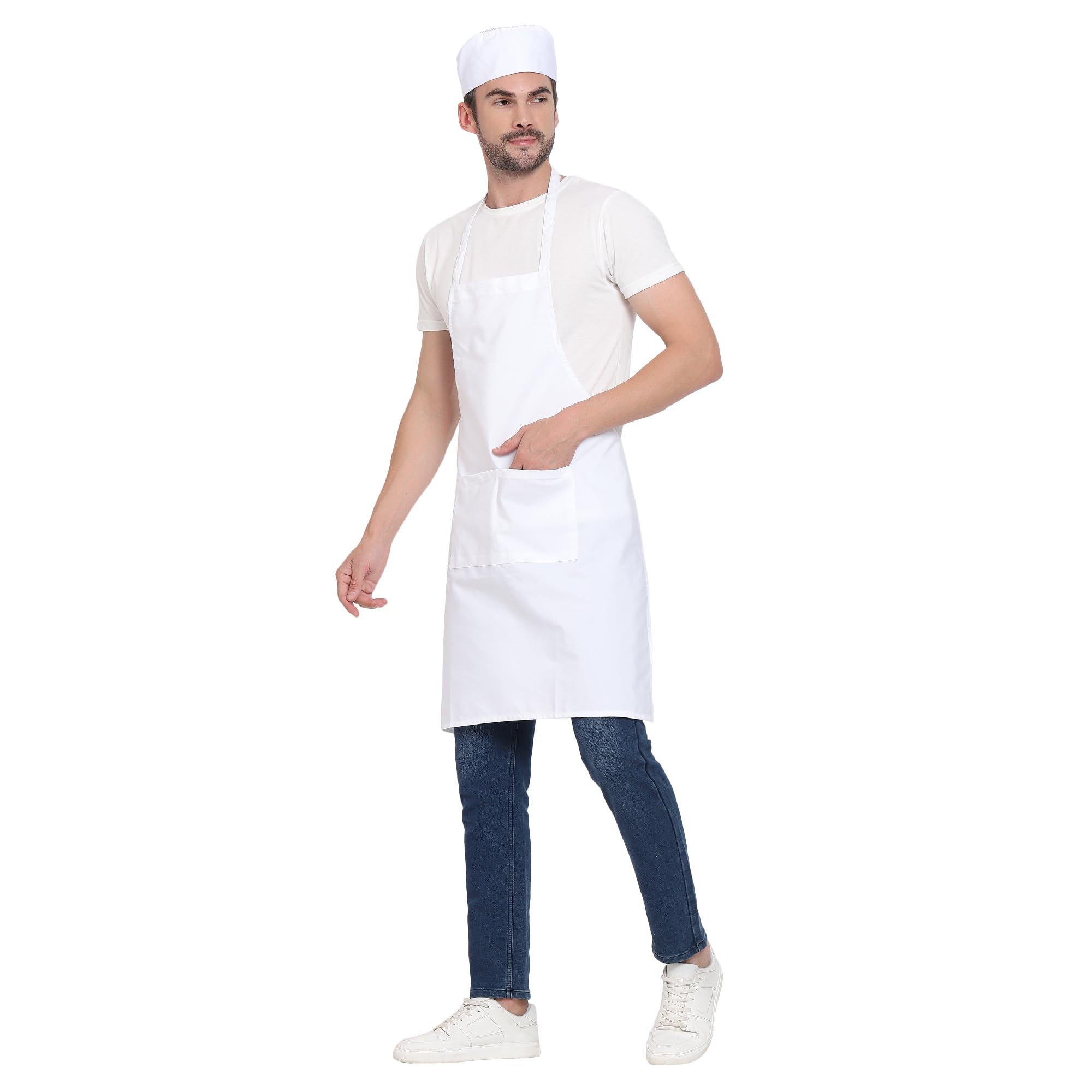 uniformer RedStar - Delantal unisex para cocina para hombres y mujeres, perfecto para la cocina del hogar, restaurante, cafetería, cocina, bar, salón, barbería (blanco, 1 unidad)