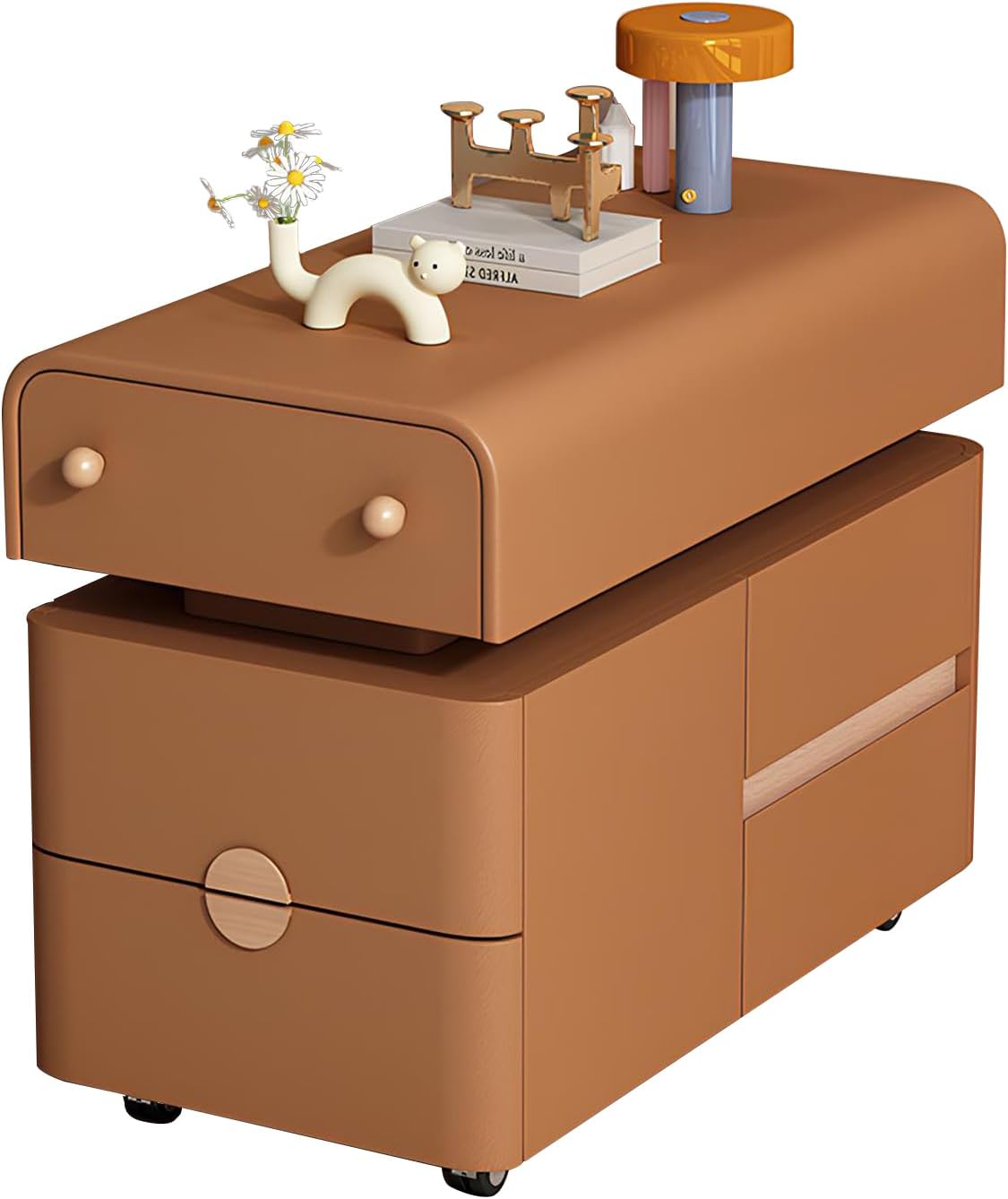 Modern End Table with 5 Drawer & Storage Farmhouse