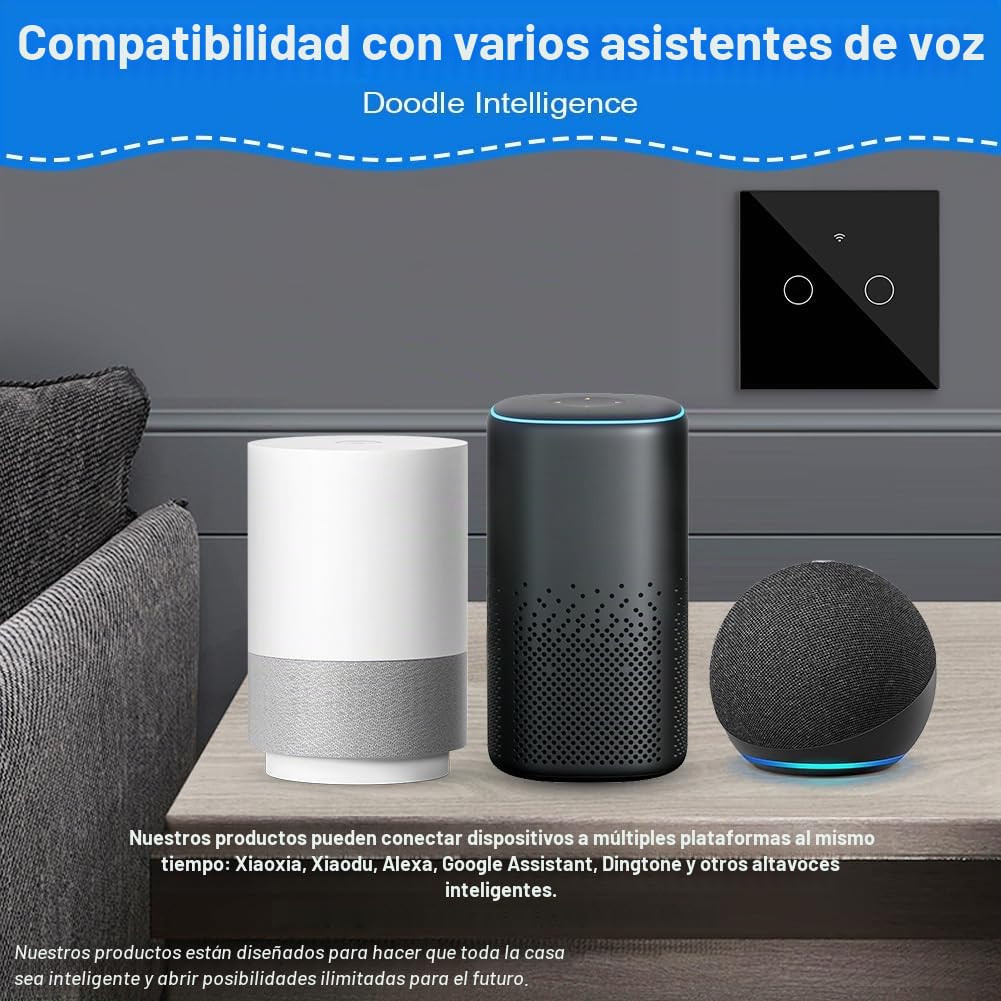 Ainiv 2 Gang Interruptor Pared WIFI, Interruptor Tactil Inteligente con WIFI y Condensador, Admite Control por Voz Compatible con las Aplicaciones Tuya Smartlife/Google Home-Negro