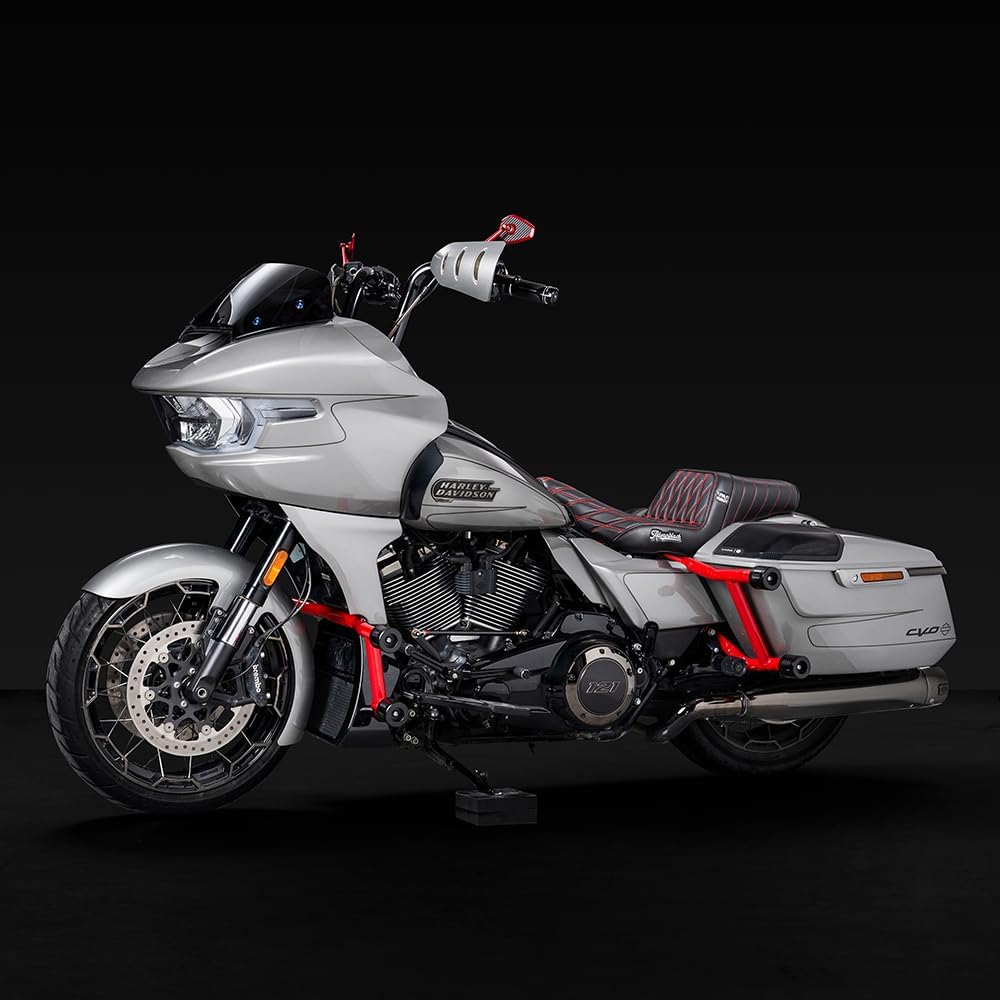 Advanblack ProMonkey Extended Reach Touring Tall Boy Seat - Compatible with 2023-2025 CVO Street Glide FLHXSE FLTRXSE & 2024 FLHX FLTRX FLHXU FLTRXSTSE (Red Stitching)