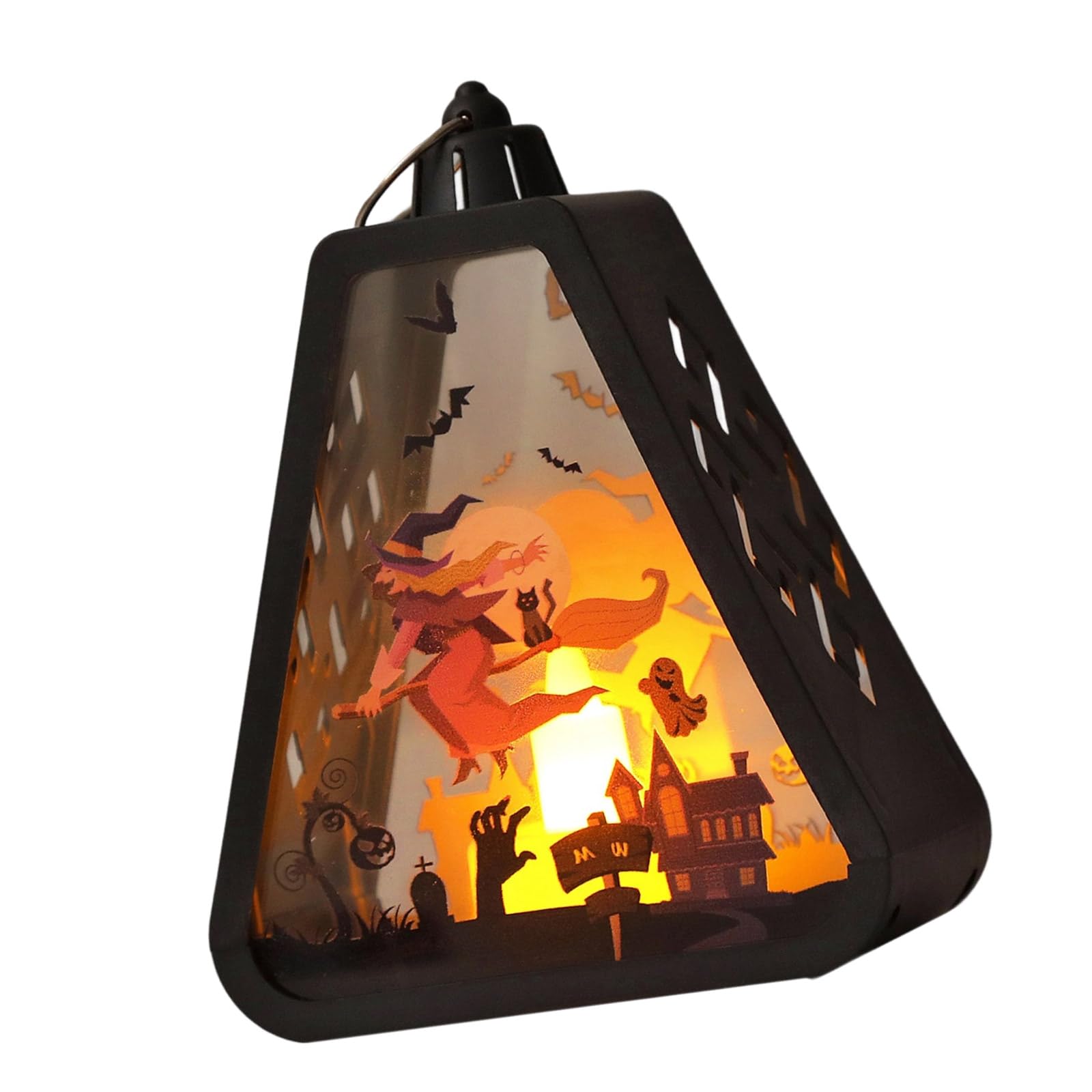 Kalttoy A Festives Hanging Lamp Decoration With Handle Halloween Witch Pumpkin Castles Pattern Handheld Light Seasonal Display Holiday Hanging Lamp