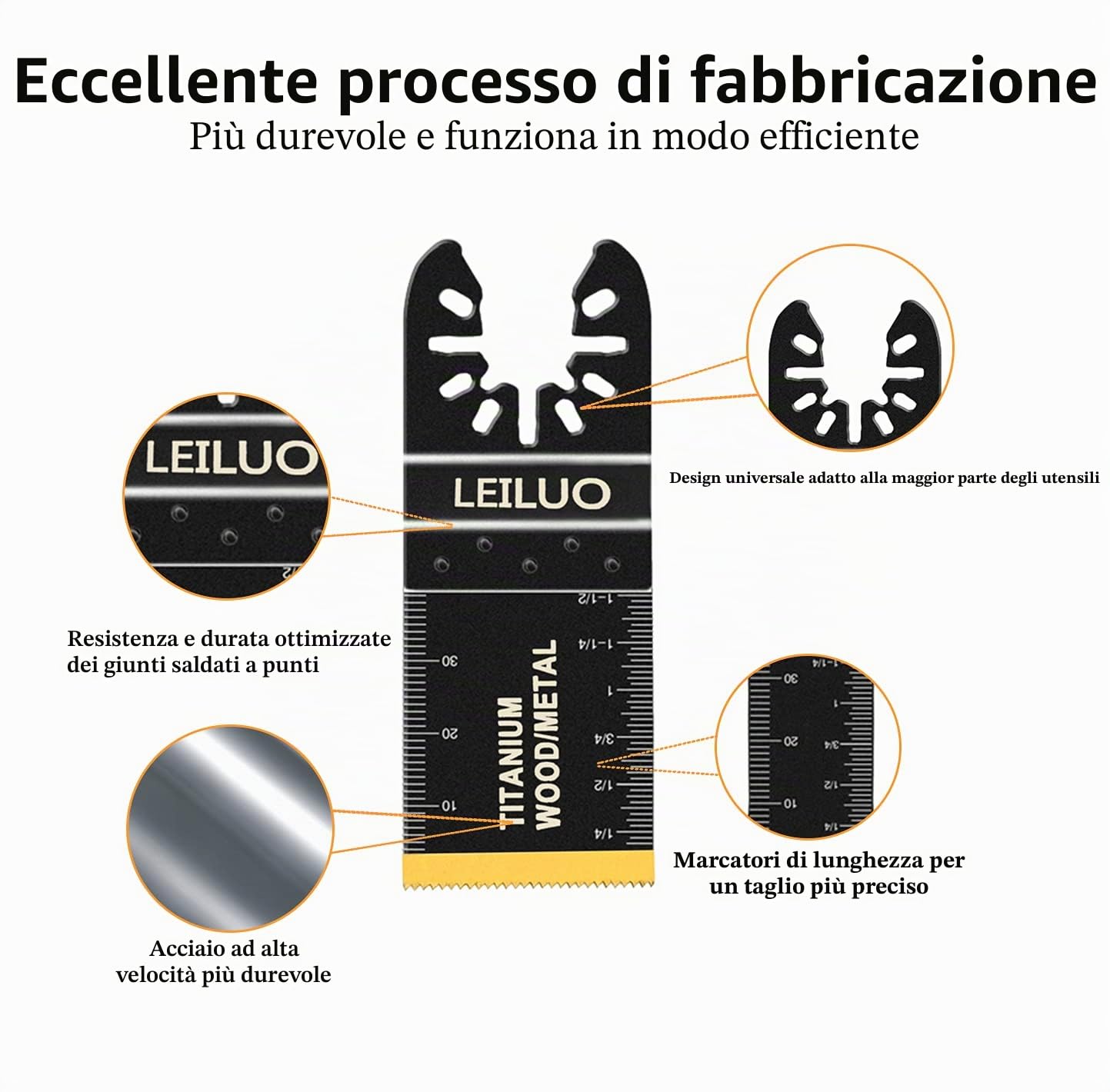LEILUO - 5 lame oscillanti per utensili oscillanti in titanio, per materiali duri, chiodi in metallo, lame per sega oscillante, adatte per Dewalt, Rockwell, Milwaukee, Makita, Ryobi