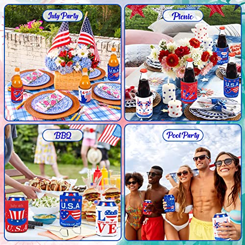 jollylife 16PCS 4th/Fourth of July Decorations Can Cooler Sleeves for Independence Day Memorial Day Patriotic Party Supplies