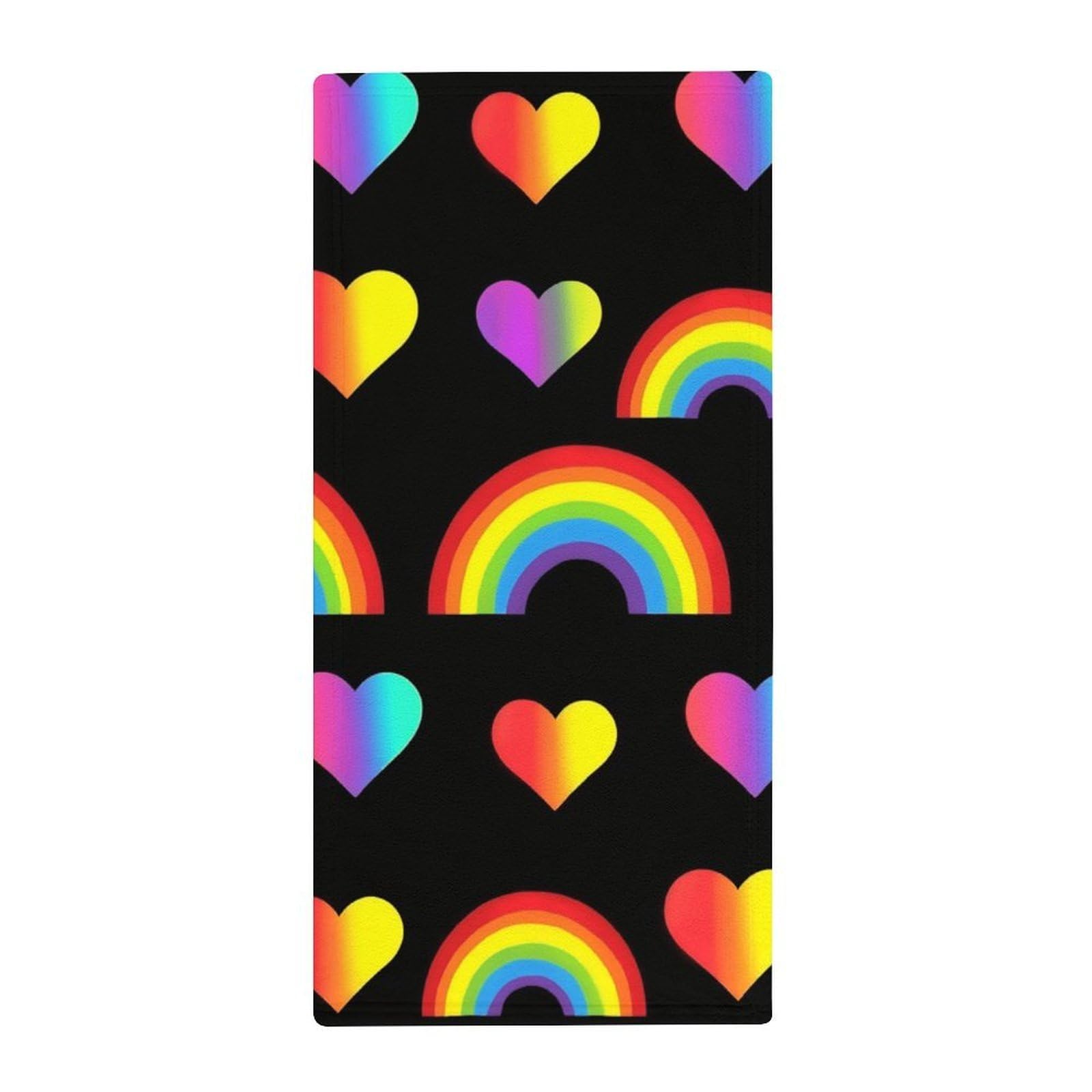 Anceky Multi-Use Kitchen Towels, LGBT Pride Rainbow Hearts Absorbent Guest Towels for Hotels, Gym & Quick-Dry Face Care