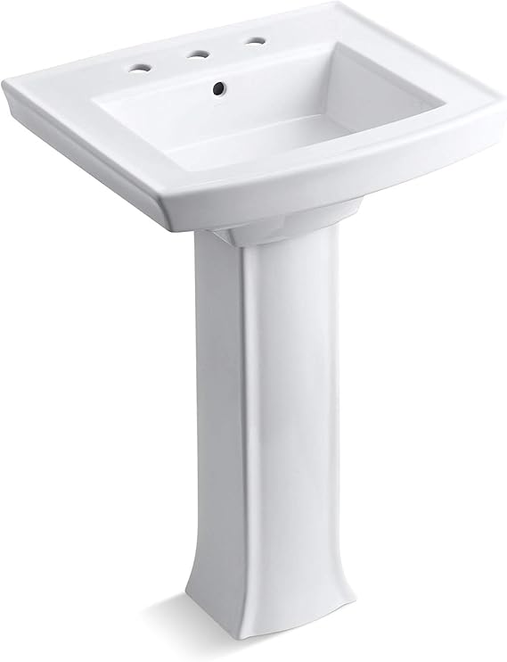 KOHLER K235980 Archer 24" Rectangular Pedestal Bathroom Sink