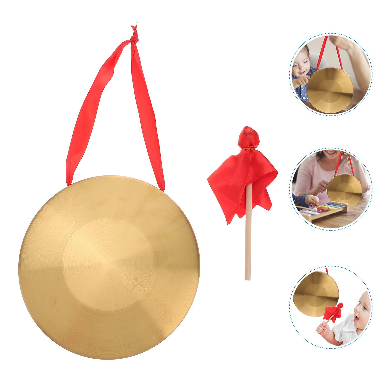 Veemoon Set Strumenti a Percussione Gong Cinese da Mano 22 CM con Martello e Cordino Gong da Opera a Forma di Piatto per Sviluppo Ritmo e Senso Musicale Suono Nitido e Portatile