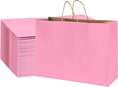 BLEWINDZ 70 bolsas de regalo rosas grandes de 16 x 6 x 12 pulgadas, bolsas de papel kraft con asas a granel, bolsas de compras para productos de