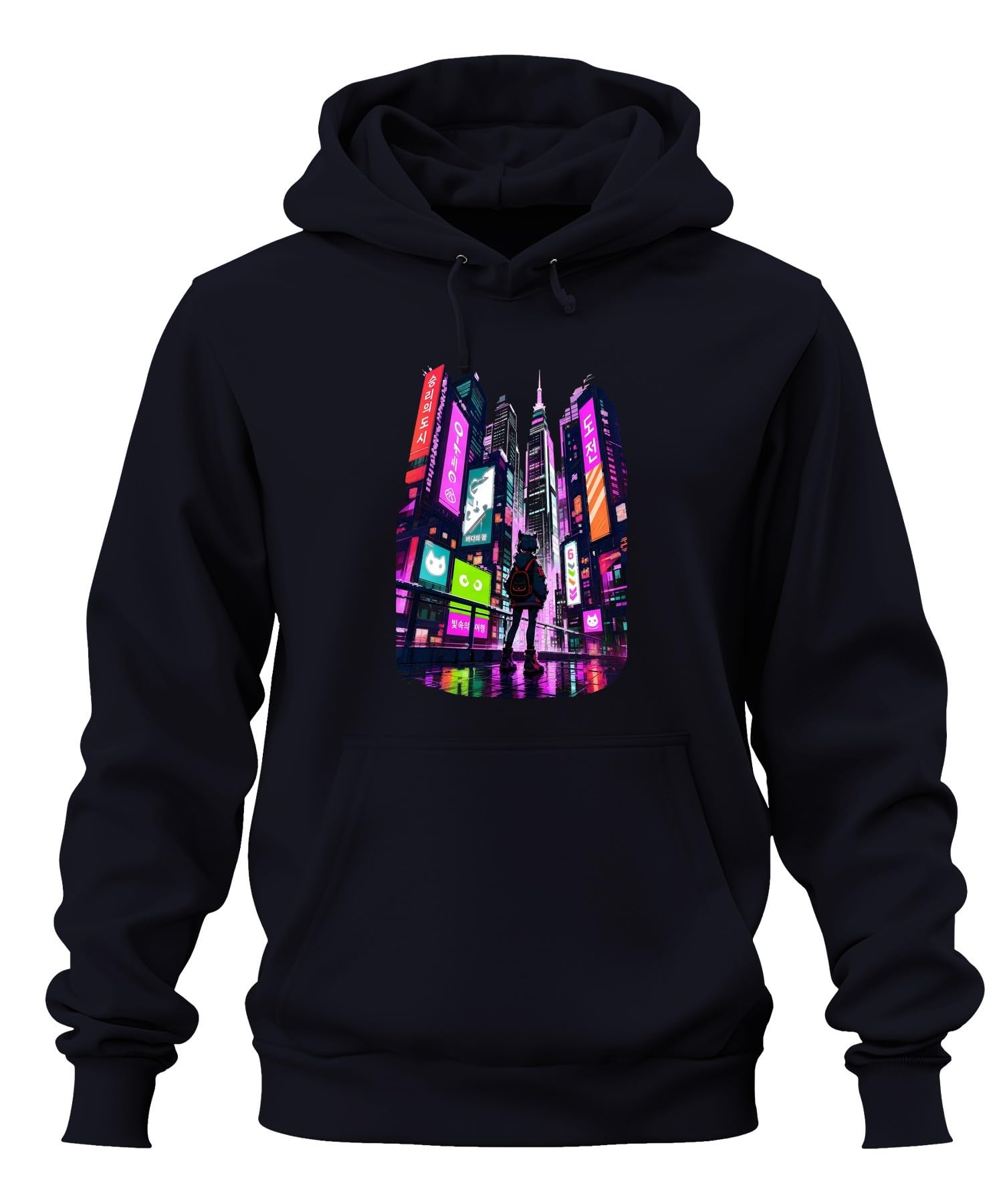 Cyberpunk Anime Dziewczęca Japonia Y2K bluza z kapturem | Vaporwave Synthwave Sci-Fi Otaku Manga Cosplay Drapacz chmur Nekomimi Futuryzm Życie nocne Cybercore Estetyka