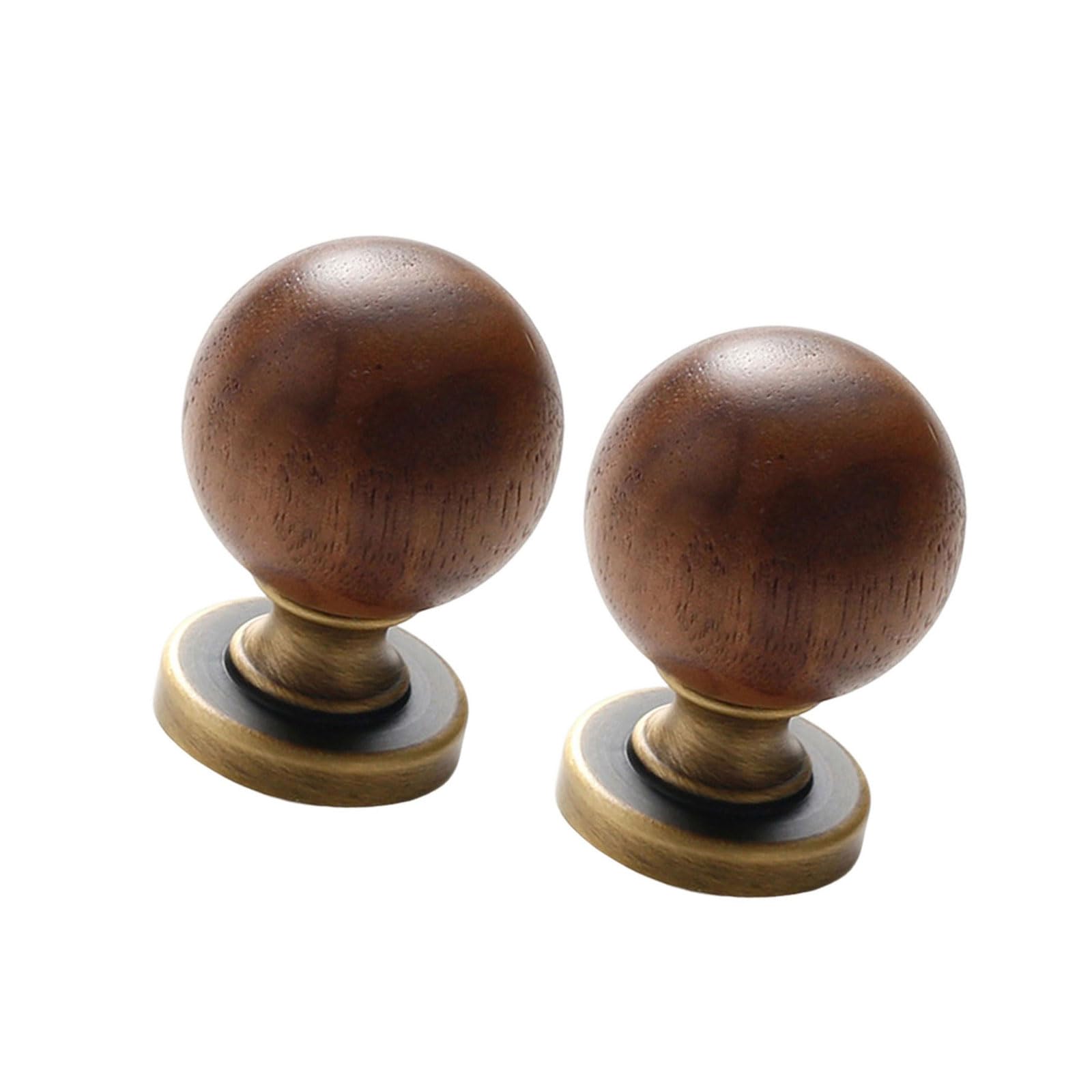 2pcs Classical Wood & Brass Cabinet Pull Round Knob Round Drawer Knob Vintage Styles Set for Drawers & Furniture Vintage Styles